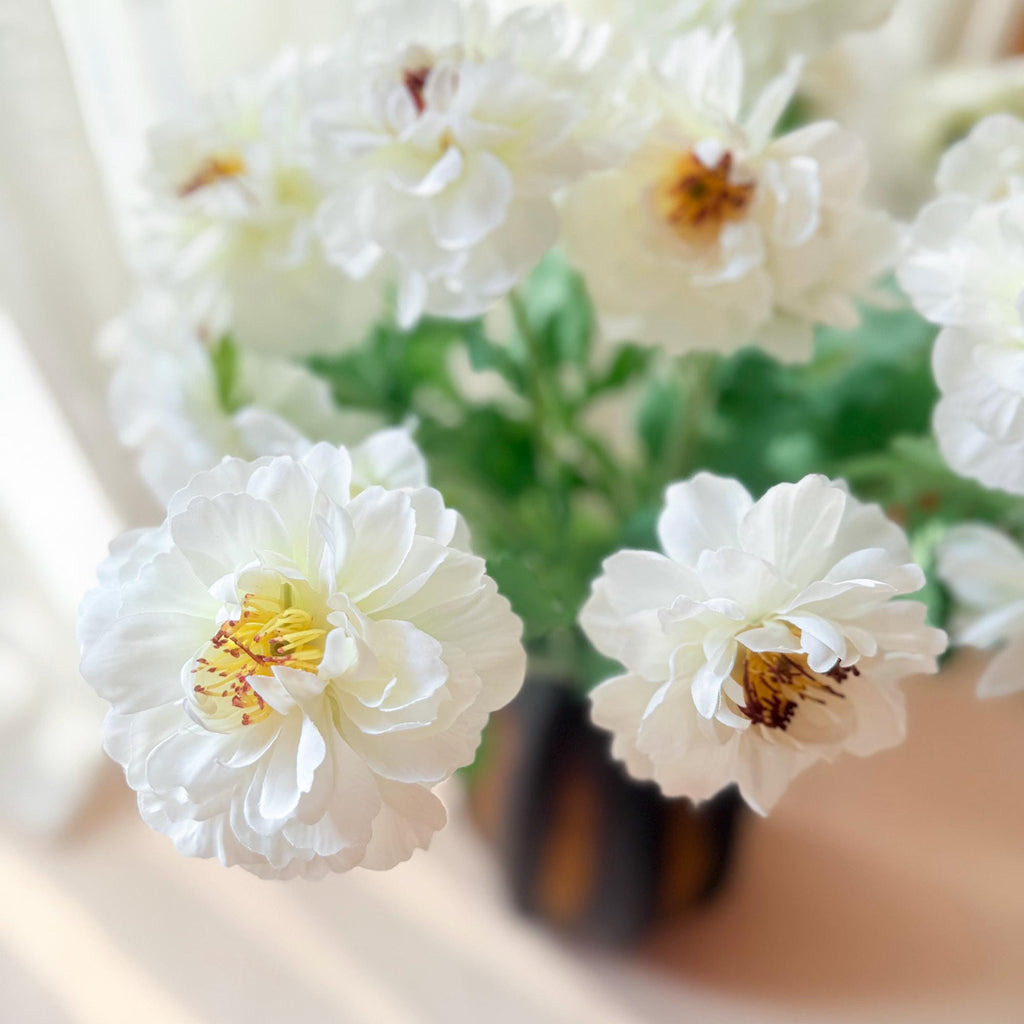 23'' White Peony Silk Flowers for Spring Centerpieces, Realistic 3-Bloom Faux Peony Stem, Bridal Bouquet, Easter Décor&Floral Mantel Styling