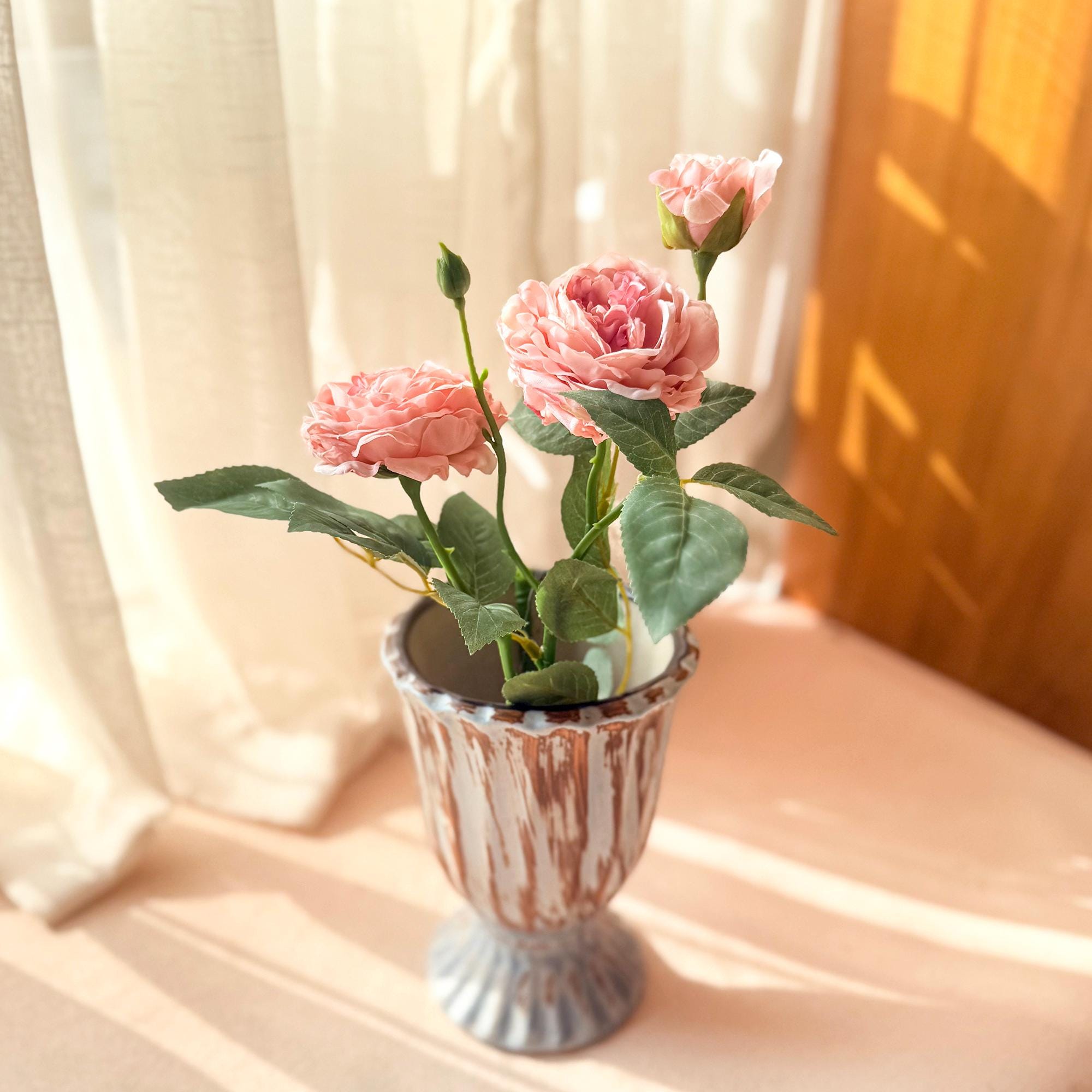 20'' Dusty Pink 3-Head Silk Peony, Faux Rustic French Peony Stem, Vintage-Inspired Boho Floral Decor, French Country Decor & Wedding Floral