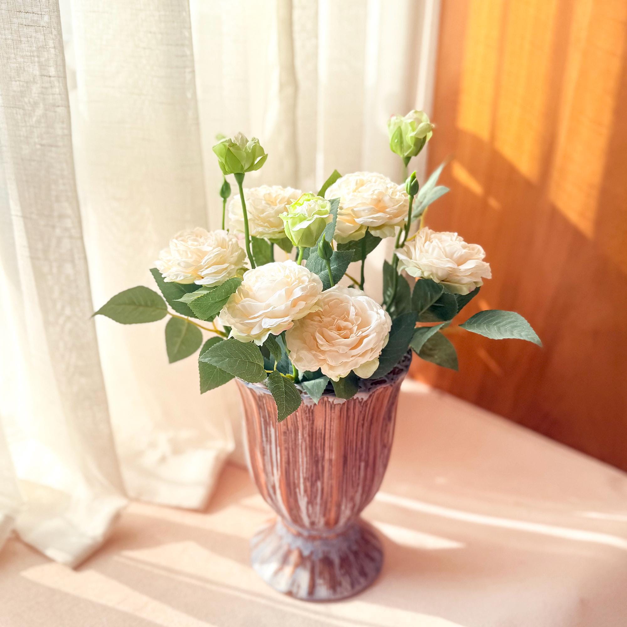 20'' Ivory White 3-Head Silk Peony, Faux Rustic French Peony Stem, Vintage-Inspired Boho Floral Decor, French Country Decor & Wedding Floral