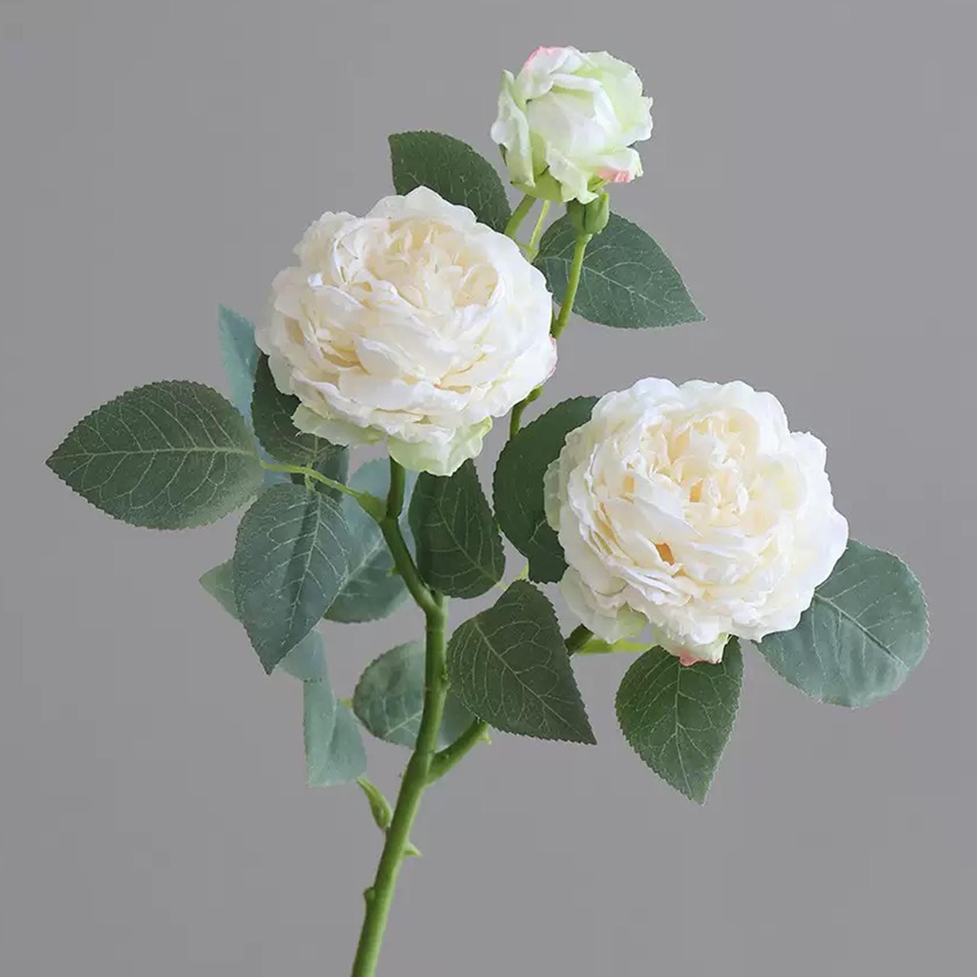 20'' Ivory White 3-Head Silk Peony, Faux Rustic French Peony Stem, Vintage-Inspired Boho Floral Decor, French Country Decor & Wedding Floral