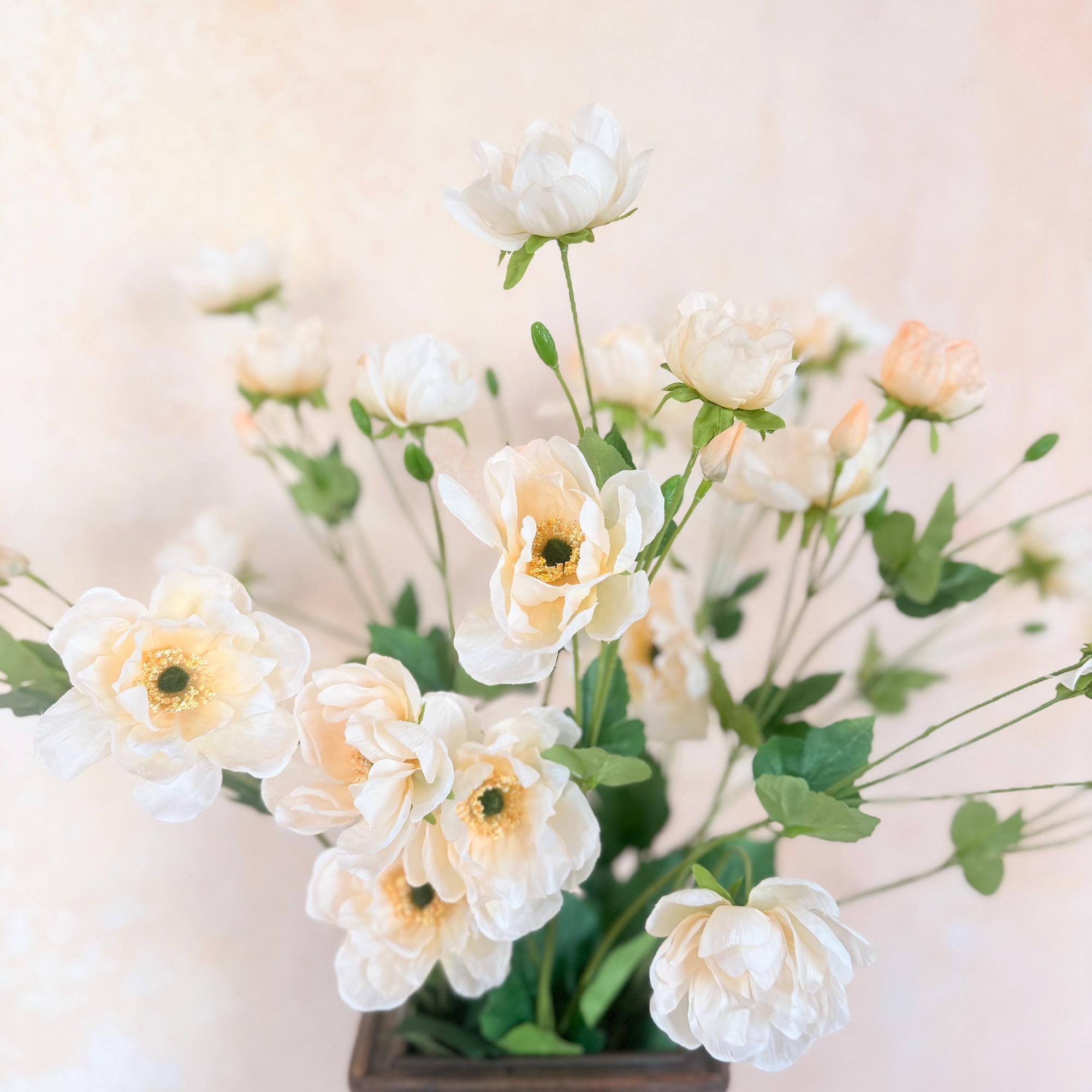 37" Long Stem Champagne White Peony, Faux Silk Fragrant-Look Real-Touch Peony Stem for Wedding Arrangements, Home Décor & Event Styling