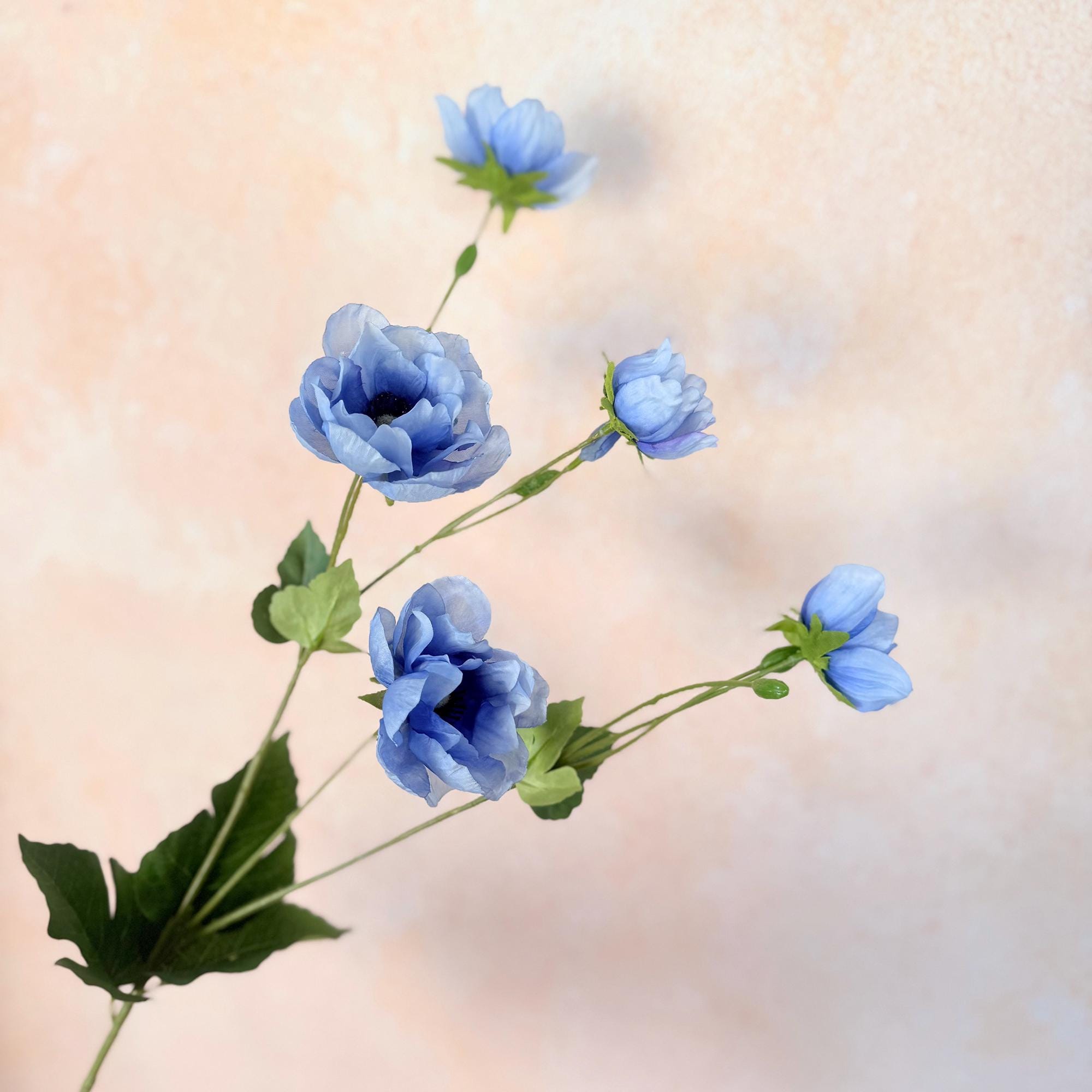 37" Long Stem Blue Peony, Faux Silk Fragrant-Look Real-Touch Peony Stem for Beach Wedding Arrangements, Baby Shower, Home Décor & Event