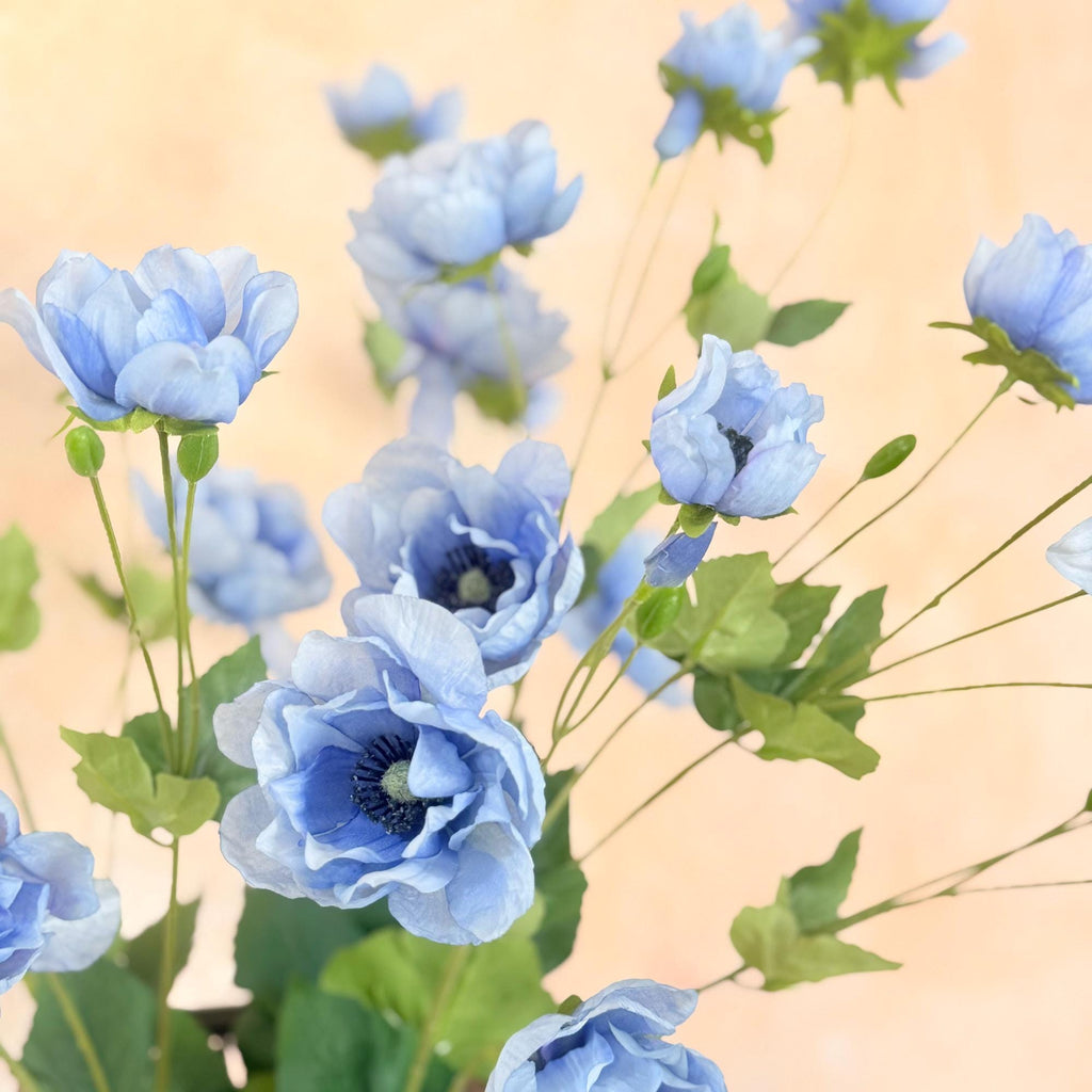 37" Long Stem Blue Peony, Faux Silk Fragrant-Look Real-Touch Peony Stem for Beach Wedding Arrangements, Baby Shower, Home Décor & Event