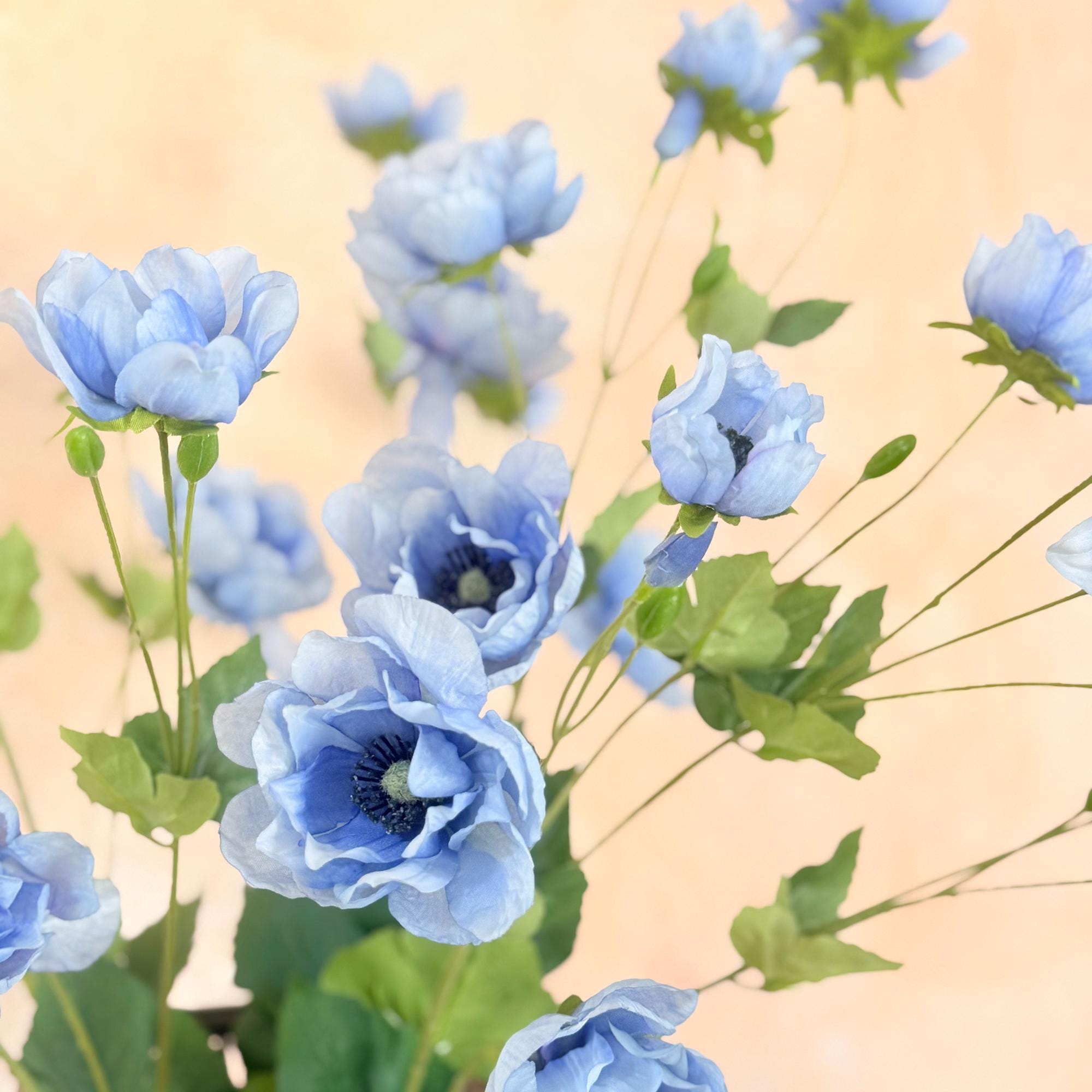 37" Long Stem Blue Peony, Faux Silk Fragrant-Look Real-Touch Peony Stem for Beach Wedding Arrangements, Baby Shower, Home Décor & Event