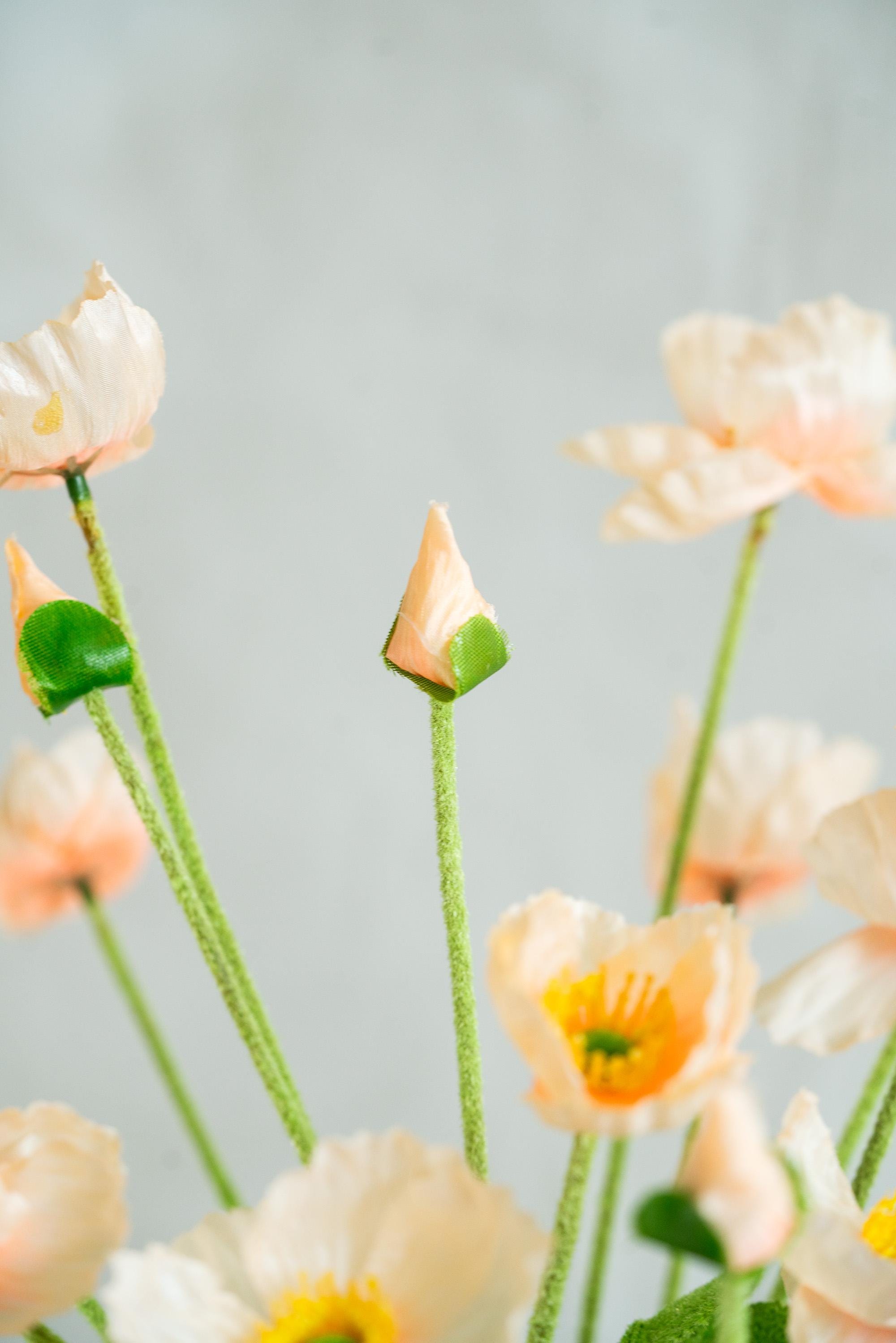 23.6" Champagne Pink Faux Poppy Flower Stem – Silk Poppy for DIY Floral Arrangements, Wedding Centerpieces, Home Décor & Flower Bouquets