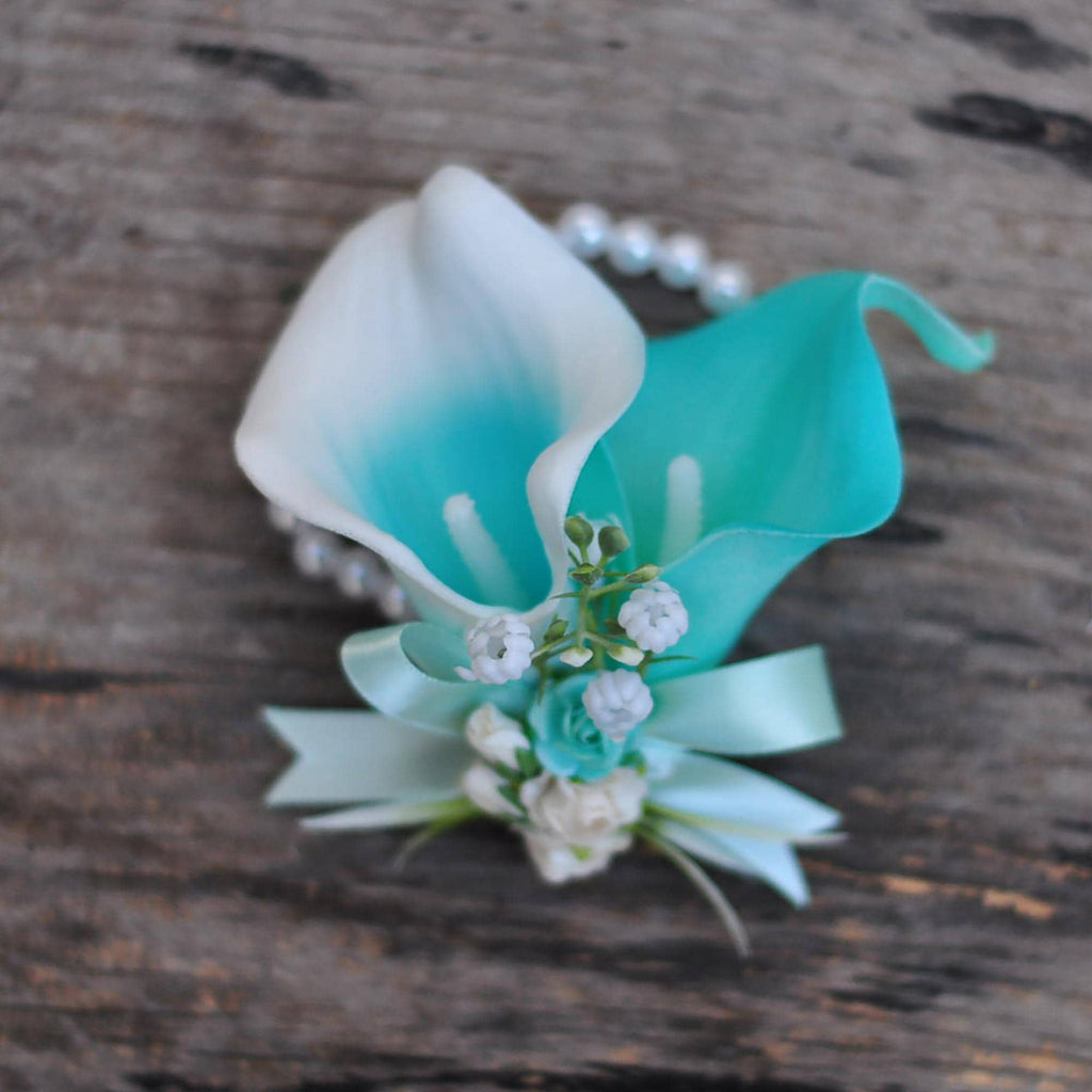 Cascade Robin's Egg Blue Turquoise Calla Lily Bridal Bouquet, Beach Wedding Swag