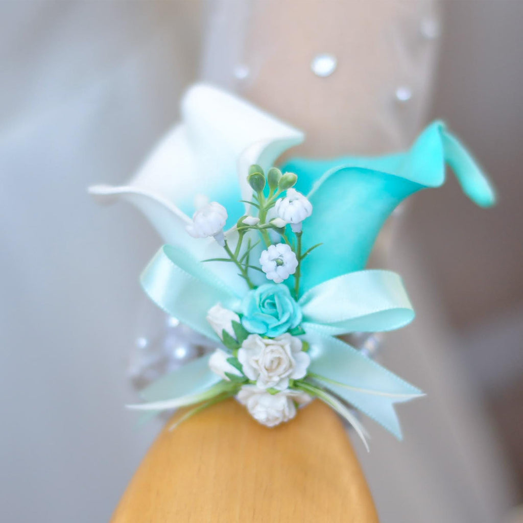 Cascade Robin's Egg Blue Turquoise Calla Lily Bridal Bouquet, Beach Wedding Swag