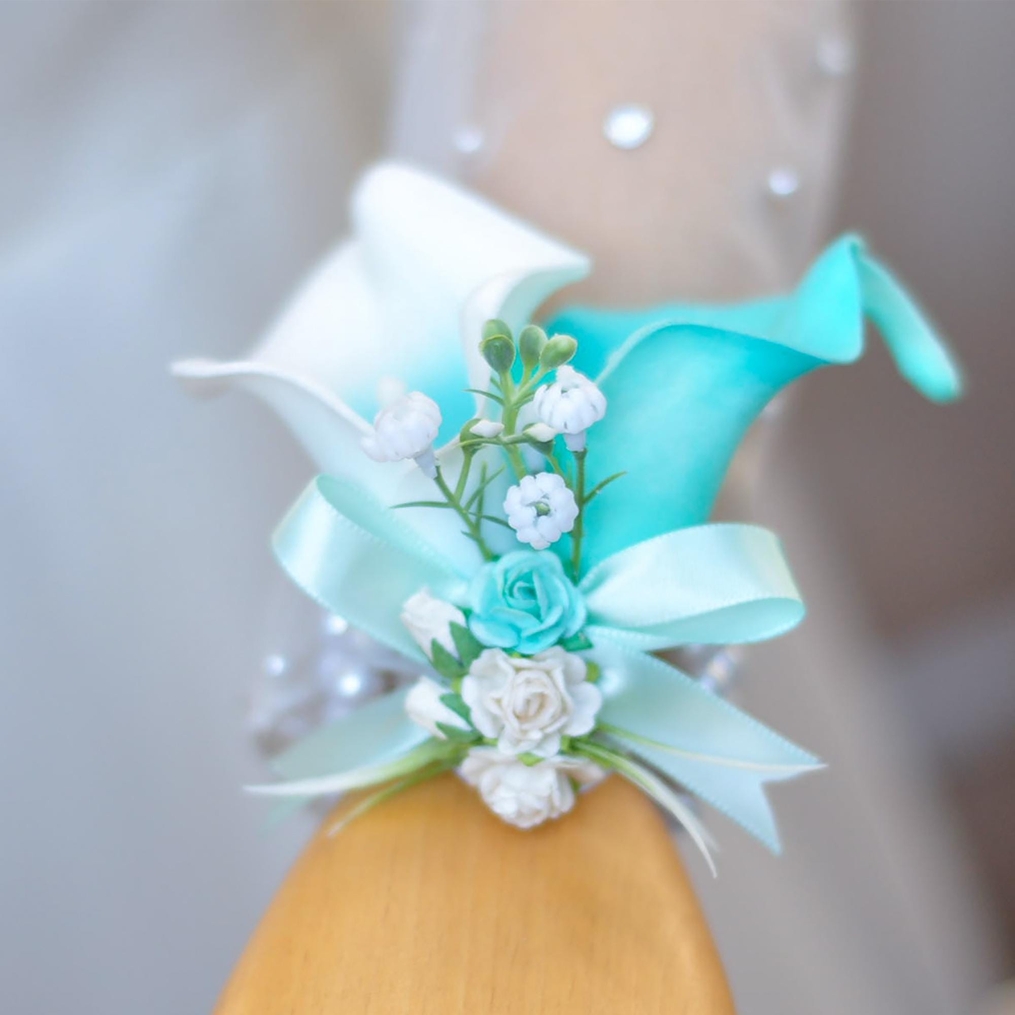 Cascade Robin's Egg Blue Turquoise Calla Lily Bridal Bouquet, Beach Wedding Swag