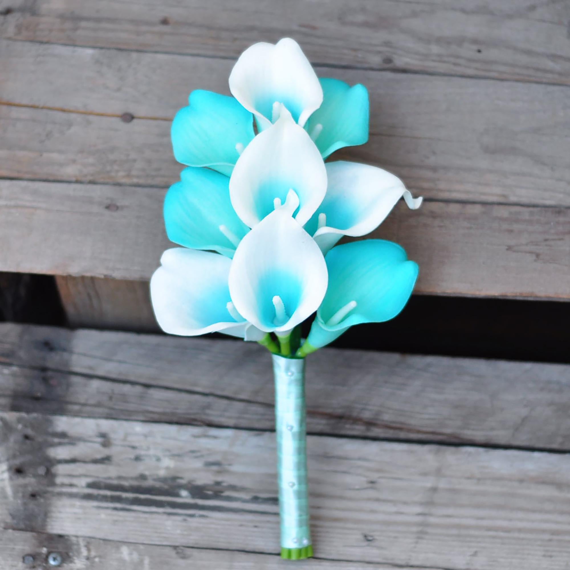 Cascade Robin's Egg Blue Turquoise Calla Lily Bridal Bouquet, Beach Wedding Swag