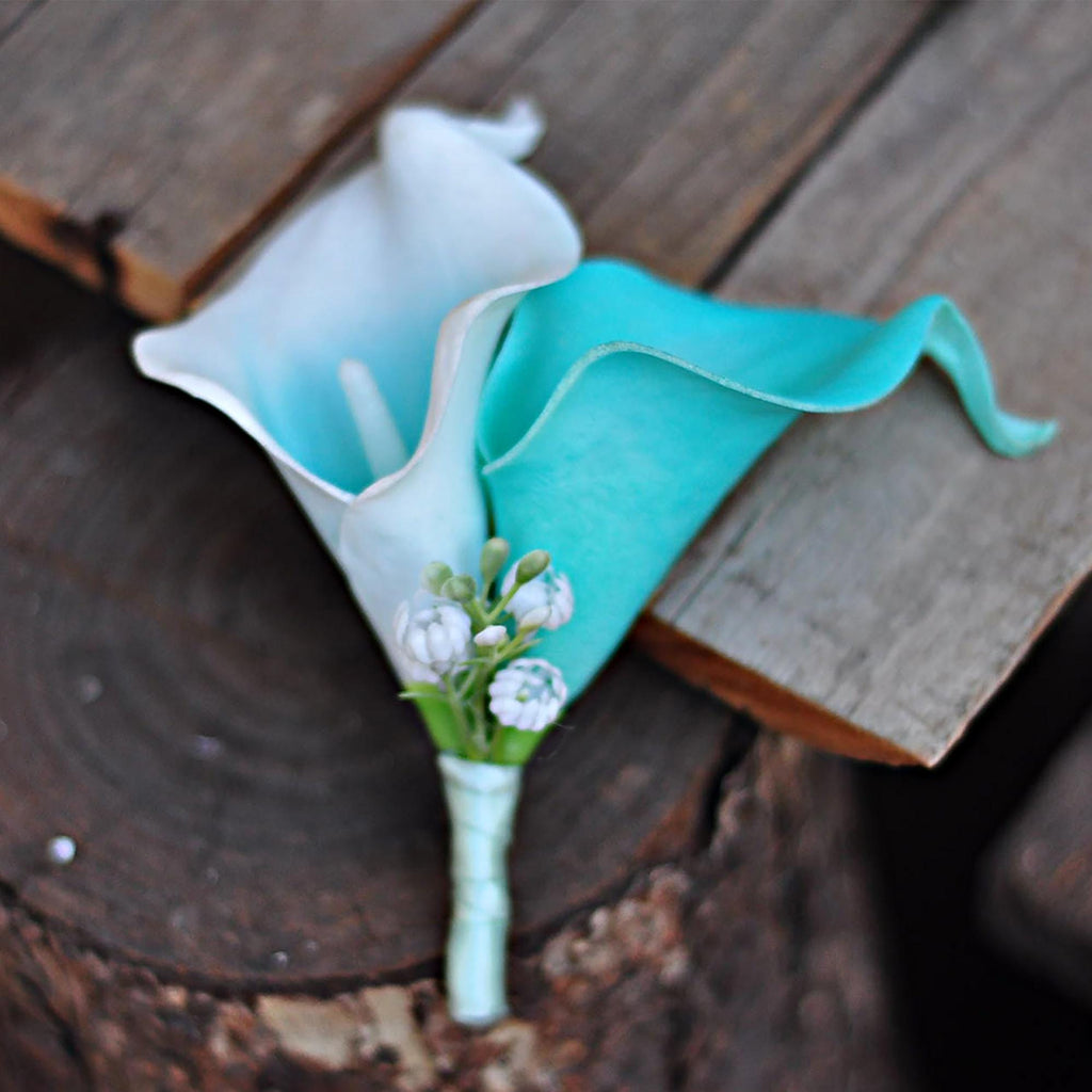 Cascade Robin's Egg Blue Turquoise Calla Lily Bridal Bouquet, Beach Wedding Swag