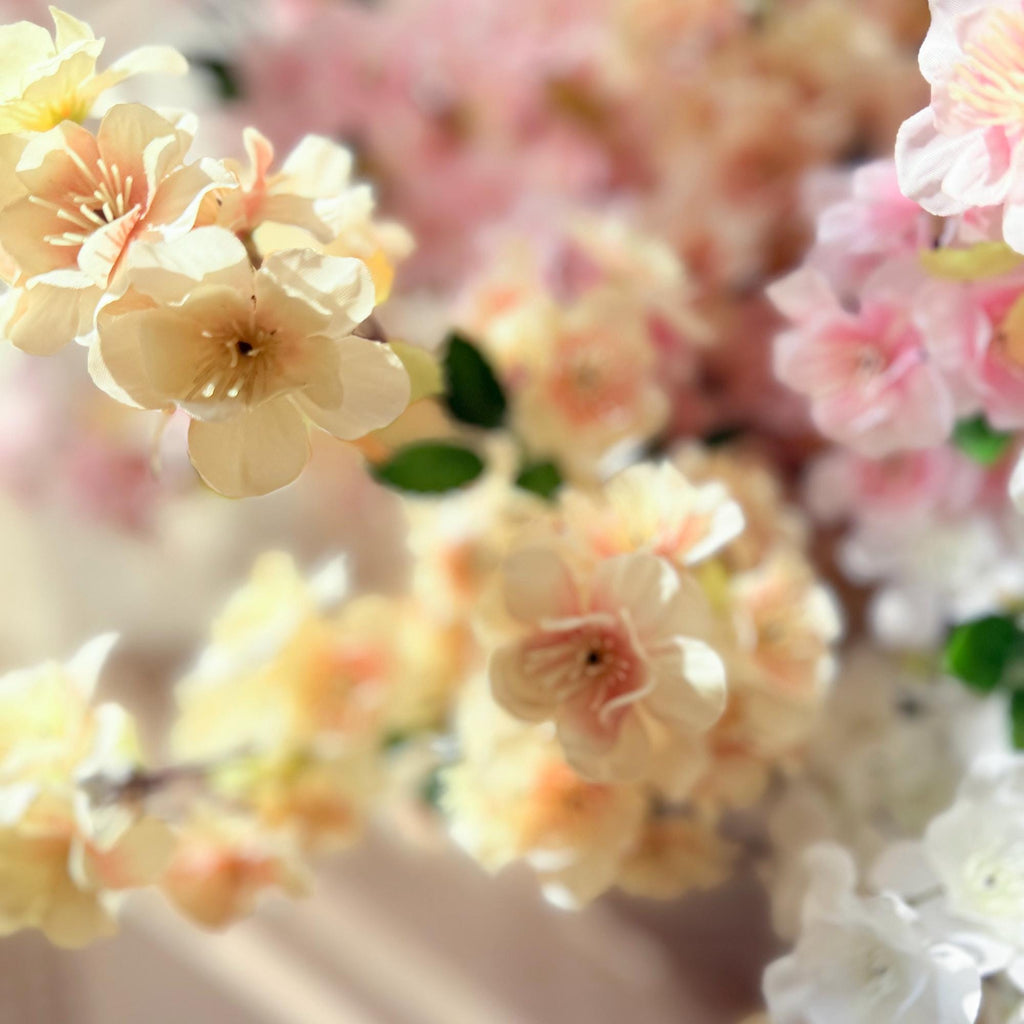 25" Spring Faux White Sakura Branch, Realistic Cherry Blossom Stems for Wedding Decor, Home Styling, Event Arrangements