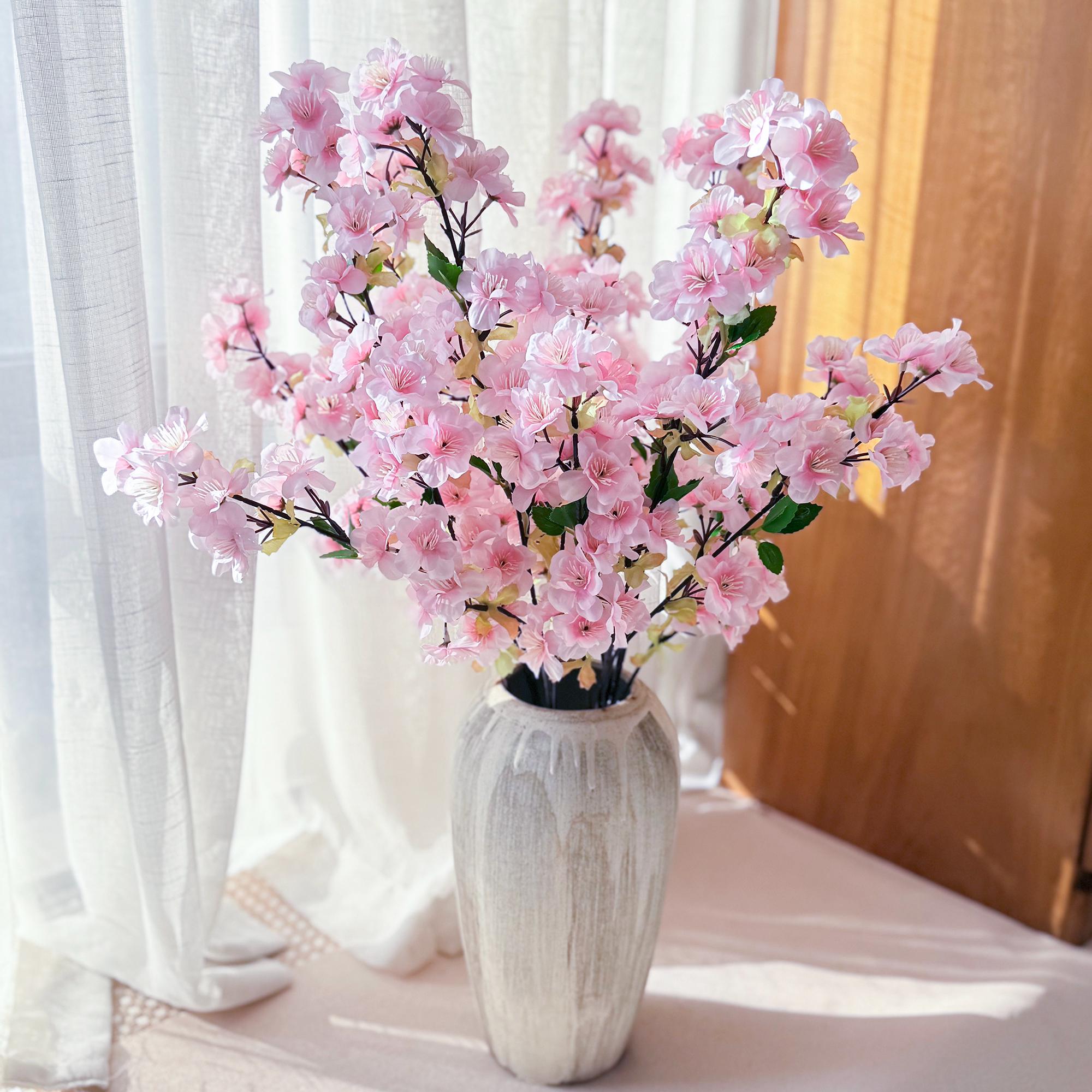 25" Spring Faux Light Pink Sakura Branch, Realistic Cherry Blossom Stems for Wedding Decor, Home Styling, Event Arrangements