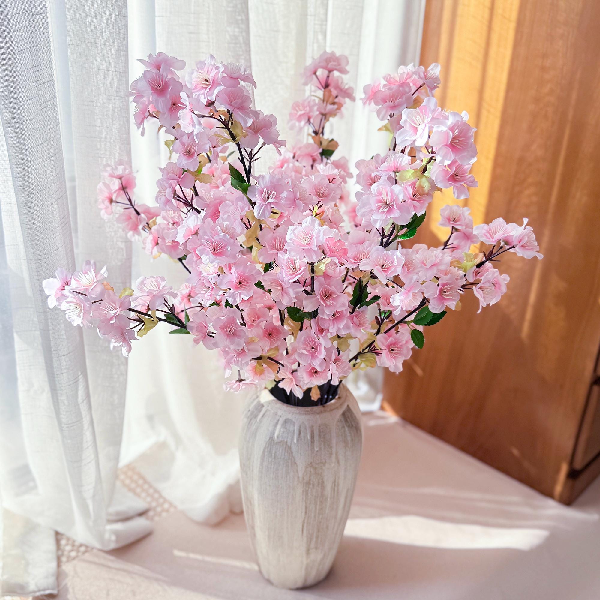 25" Spring Faux Light Pink Sakura Branch, Realistic Cherry Blossom Stems for Wedding Decor, Home Styling, Event Arrangements