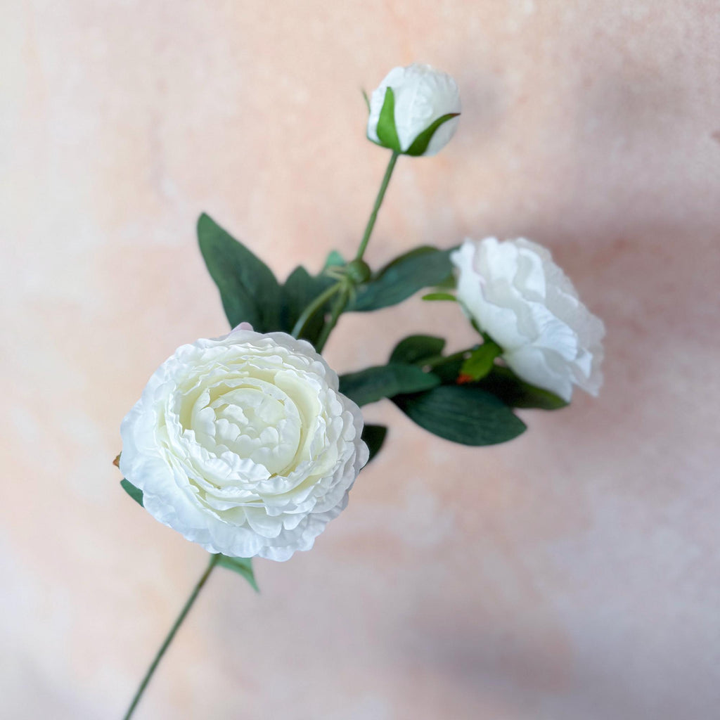 25" Cream White Double Peony, Triple Stem Realistic Faux Flower for Beach Wedding Decor, Healing Aesthetic Home Cafe Styling Event Floral