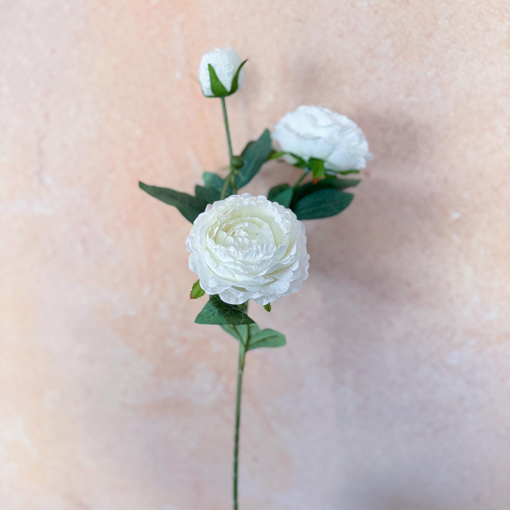25" Cream White Double Peony, Triple Stem Realistic Faux Flower for Beach Wedding Decor, Healing Aesthetic Home Cafe Styling Event Floral