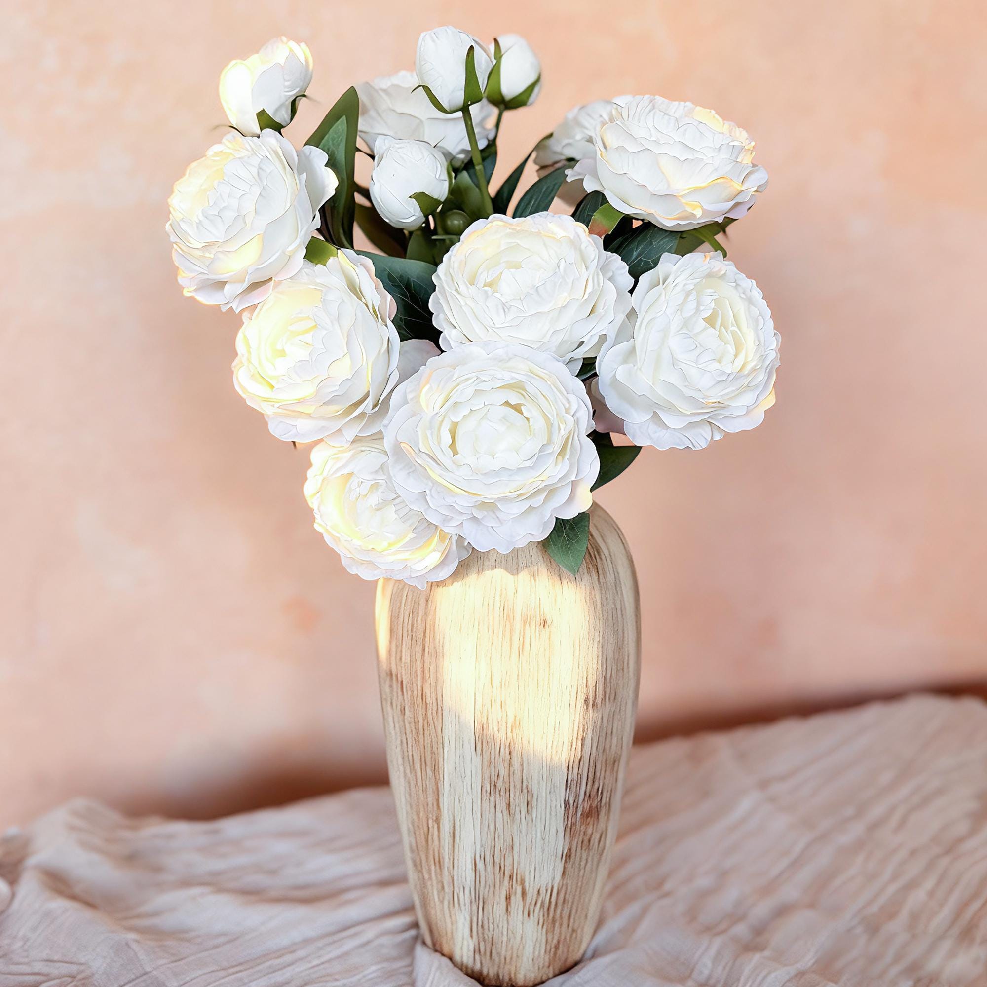 25" Cream White Double Peony, Triple Stem Realistic Faux Flower for Beach Wedding Decor, Healing Aesthetic Home Cafe Styling Event Floral