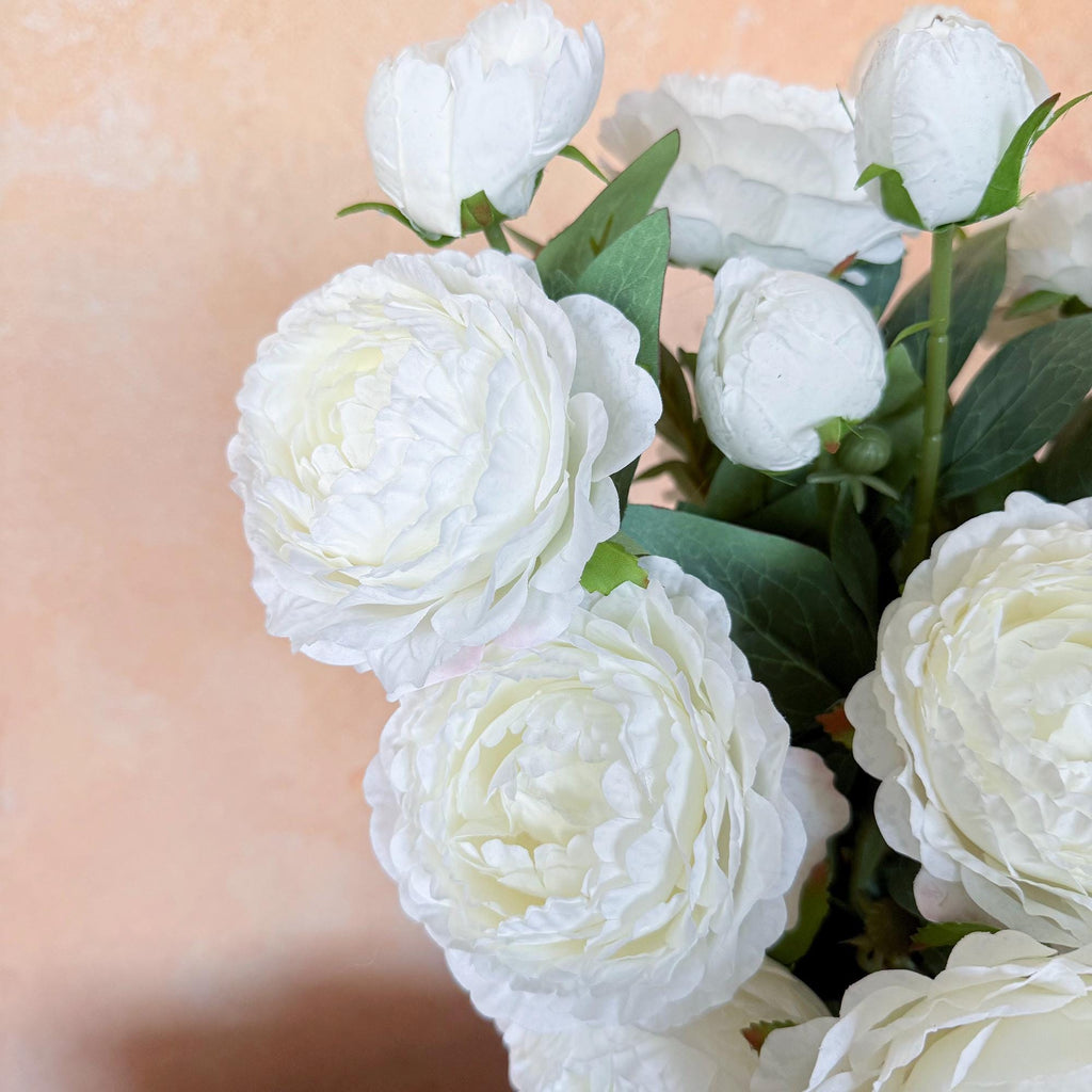 25" Cream White Double Peony, Triple Stem Realistic Faux Flower for Beach Wedding Decor, Healing Aesthetic Home Cafe Styling Event Floral
