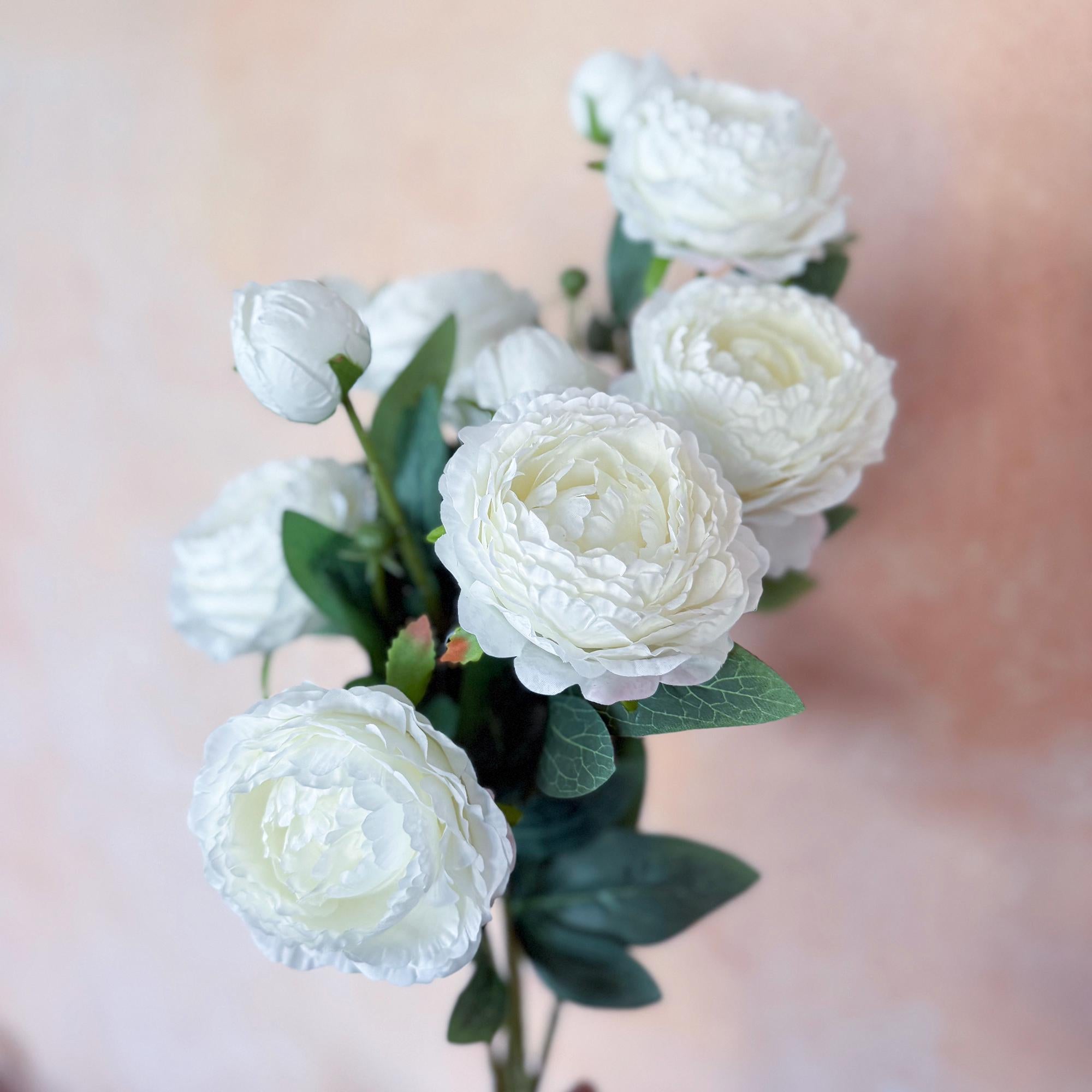 25" Cream White Double Peony, Triple Stem Realistic Faux Flower for Beach Wedding Decor, Healing Aesthetic Home Cafe Styling Event Floral