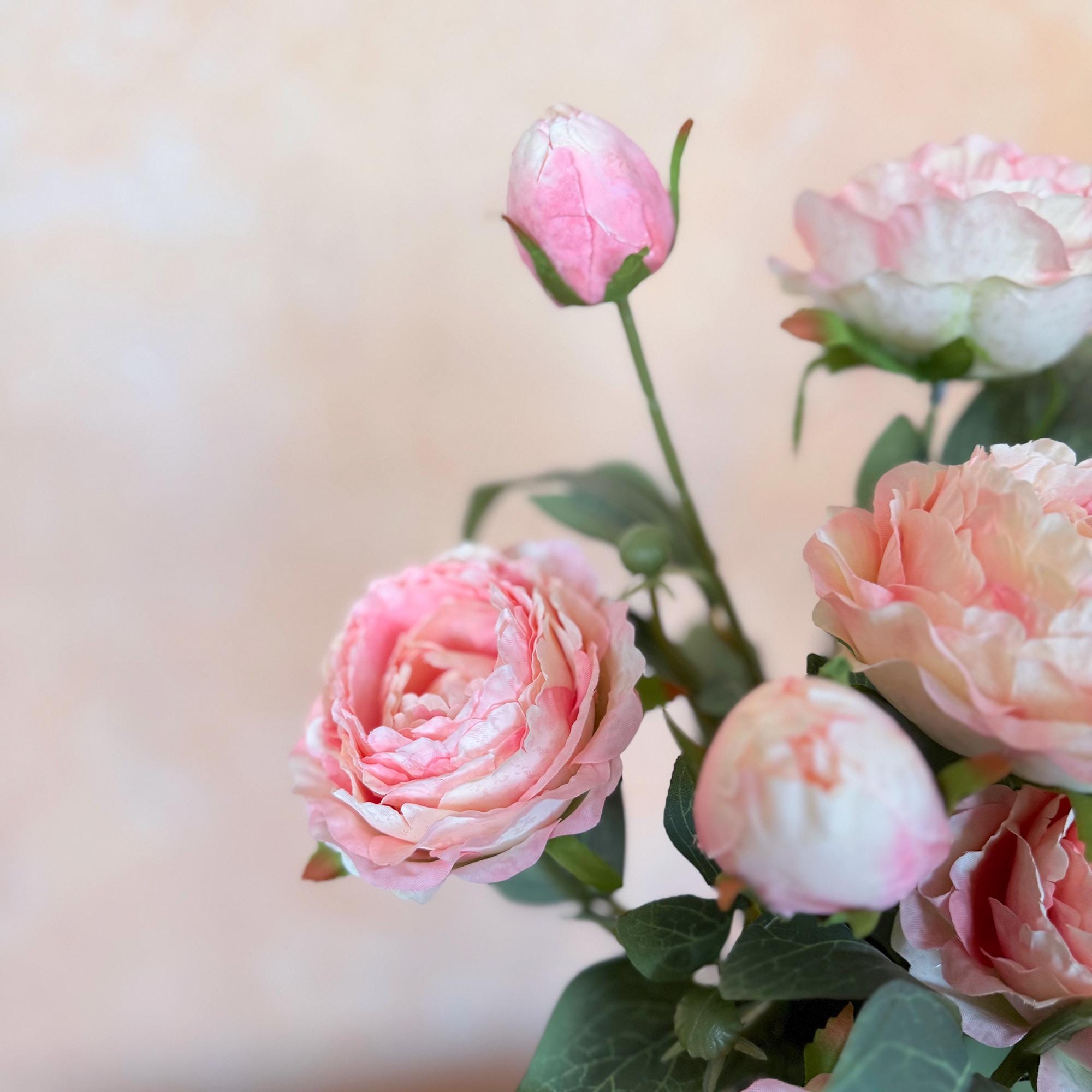 25" Vintage Burnt Edge Autumn Pink Double Peony, Triple Stem Retro Healing Aesthetic Faux Peony Austin Rose Wedding Bouquet, Home Soft Decor