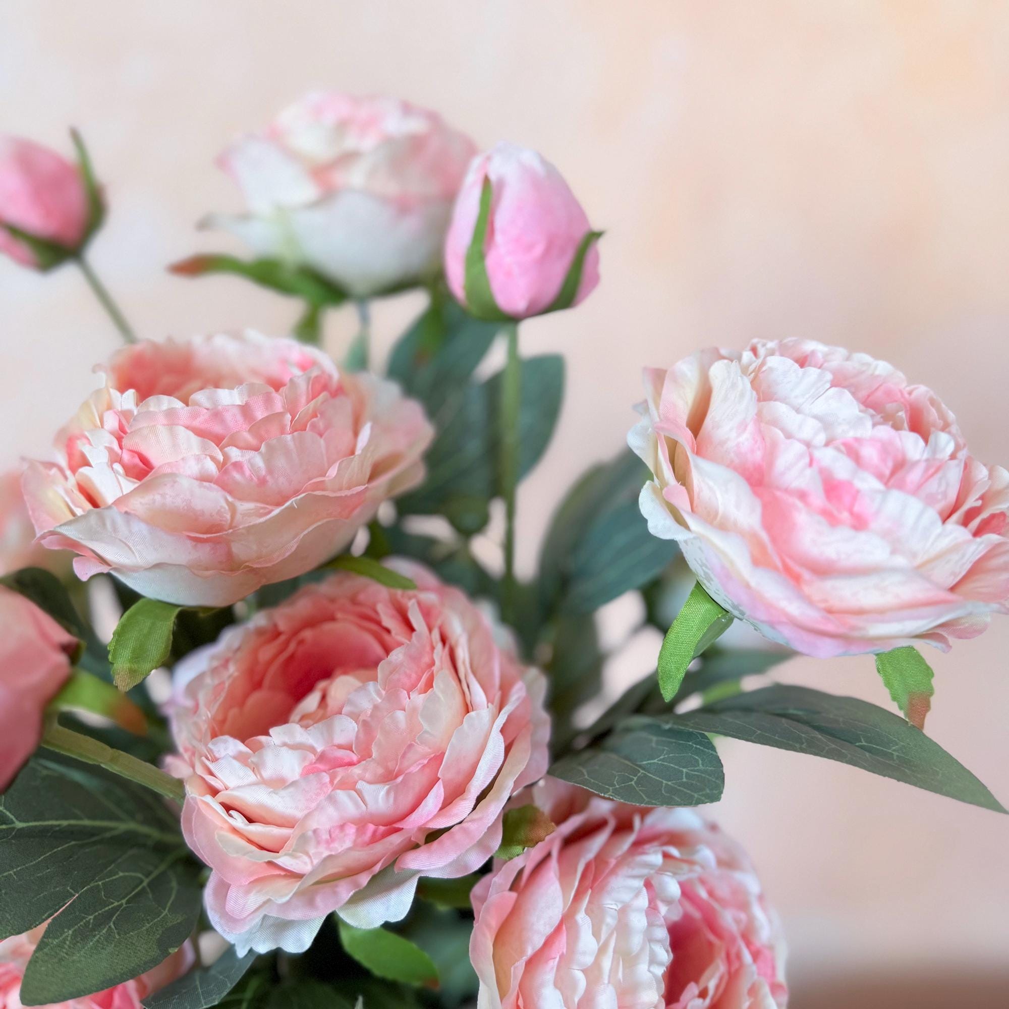 25" Vintage Burnt Edge Autumn Pink Double Peony, Triple Stem Retro Healing Aesthetic Faux Peony Austin Rose Wedding Bouquet, Home Soft Decor