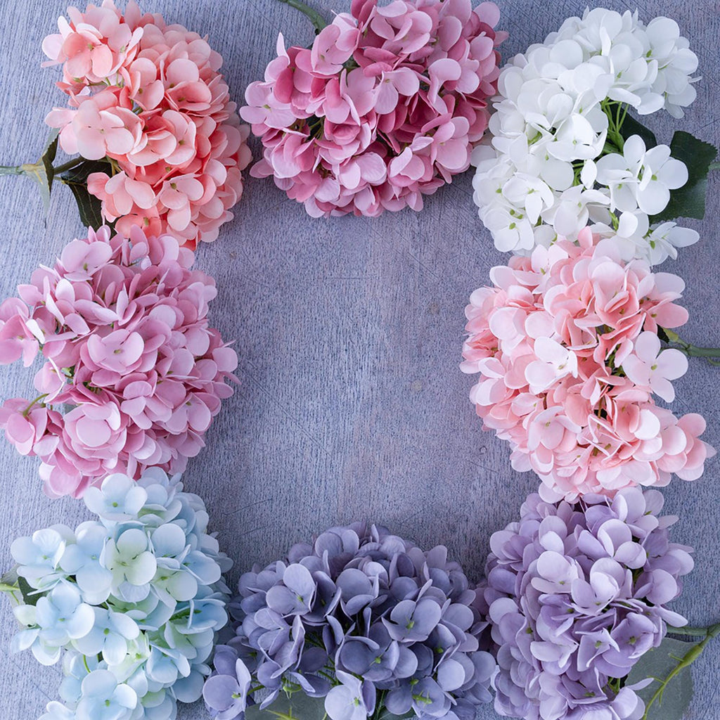 13" Faux Macaron Hydrangea Stem, Silk Pastel Hydrangea Blooms Wedding Bouquet, DIY Flowers, Bridal Shower, Event Reception Table Centerpiece