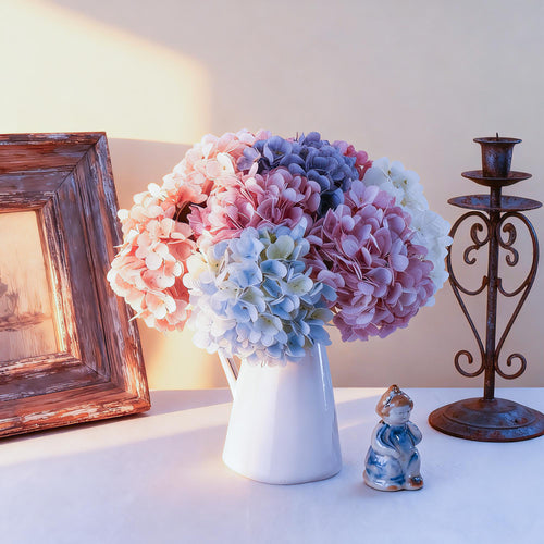 13" Faux Macaron Hydrangea Stem, Silk Pastel Hydrangea Blooms Wedding Bouquet, DIY Flowers, Bridal Shower, Event Reception Table Centerpiece