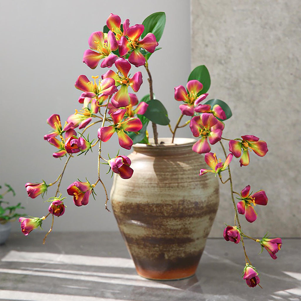17" Faux Rose Red Long Stem Flowering Branch, Artificial Silk Blossom Branch for Vase Styling, Sculptural Statement Floral Home Decor