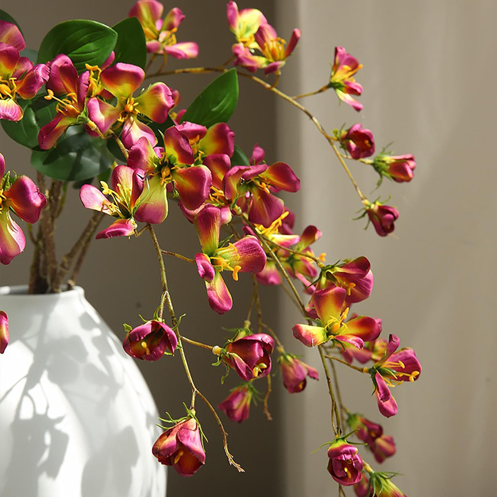 17" Faux Rose Red Long Stem Flowering Branch, Artificial Silk Blossom Branch for Vase Styling, Sculptural Statement Floral Home Decor
