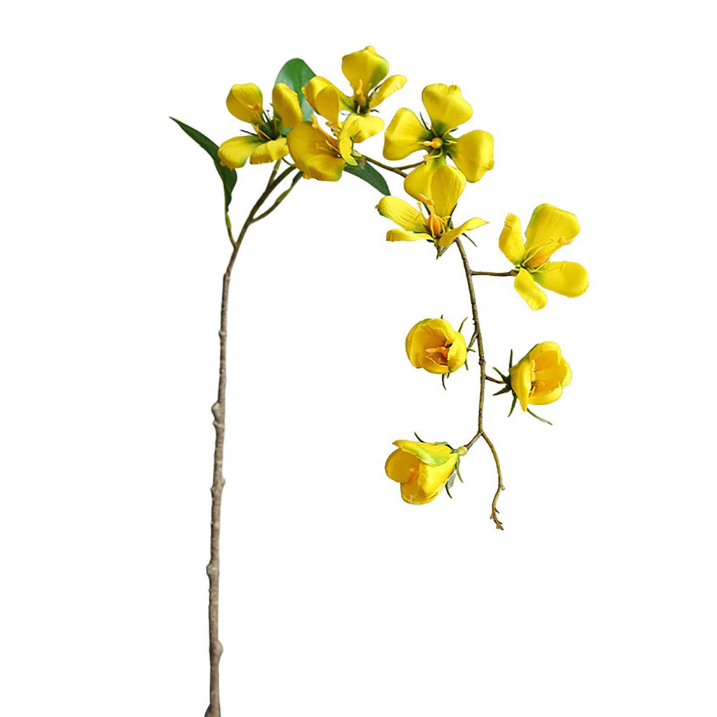 17" Faux Rose Red Long Stem Flowering Branch, Artificial Silk Blossom Branch for Vase Styling, Sculptural Statement Floral Home Decor