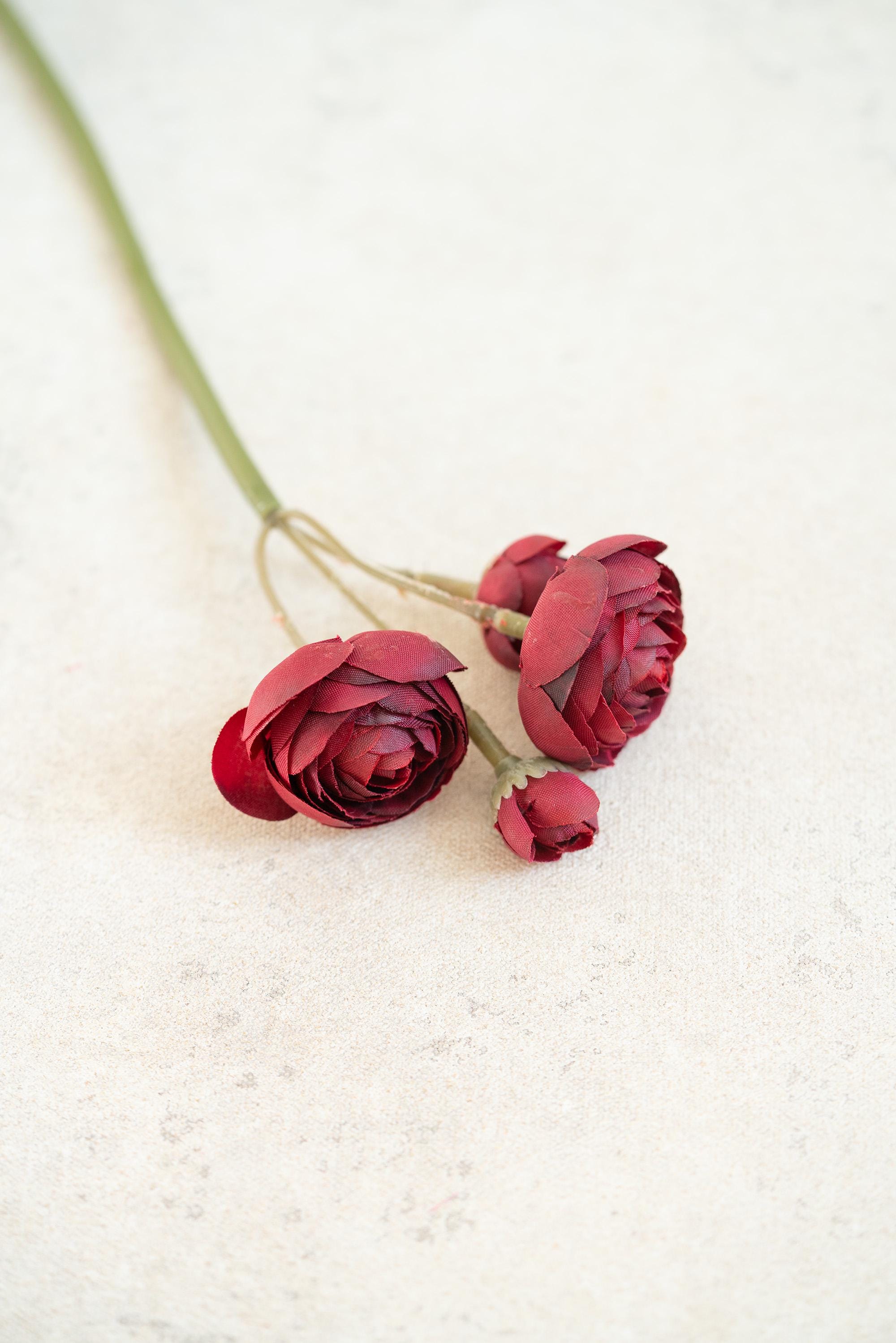 10'' Burgundy Rose Bundle – Faux Flower Stems Perfect For DIY Wedding Bouquet, Wreath, Silk Ranunculus Centerpiece, Crafts & Arrangements