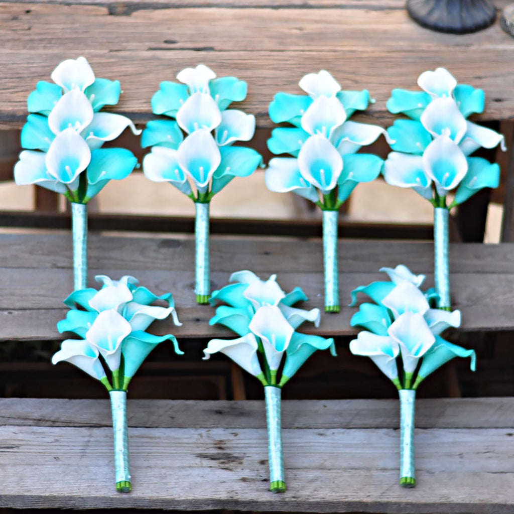 Cascade Robin's Egg Blue Turquoise Calla Lily Bridal Bouquet, Beach Wedding Swag