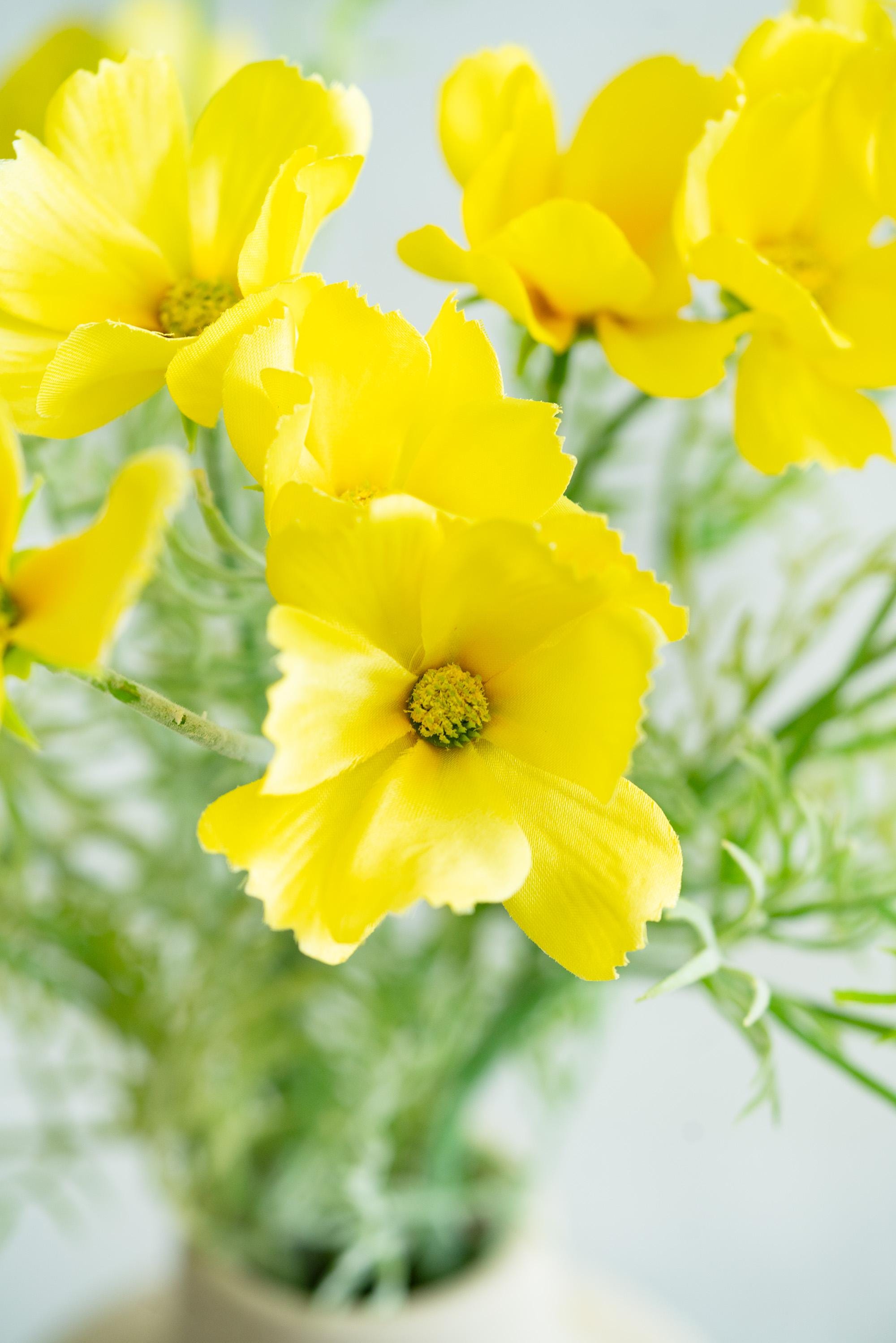23.6" Yellow Faux Cosmos Flowers – Long Stem Cosmos Bouquet Flowers for Home Décor, Wedding Arrangements & Table Centerpieces