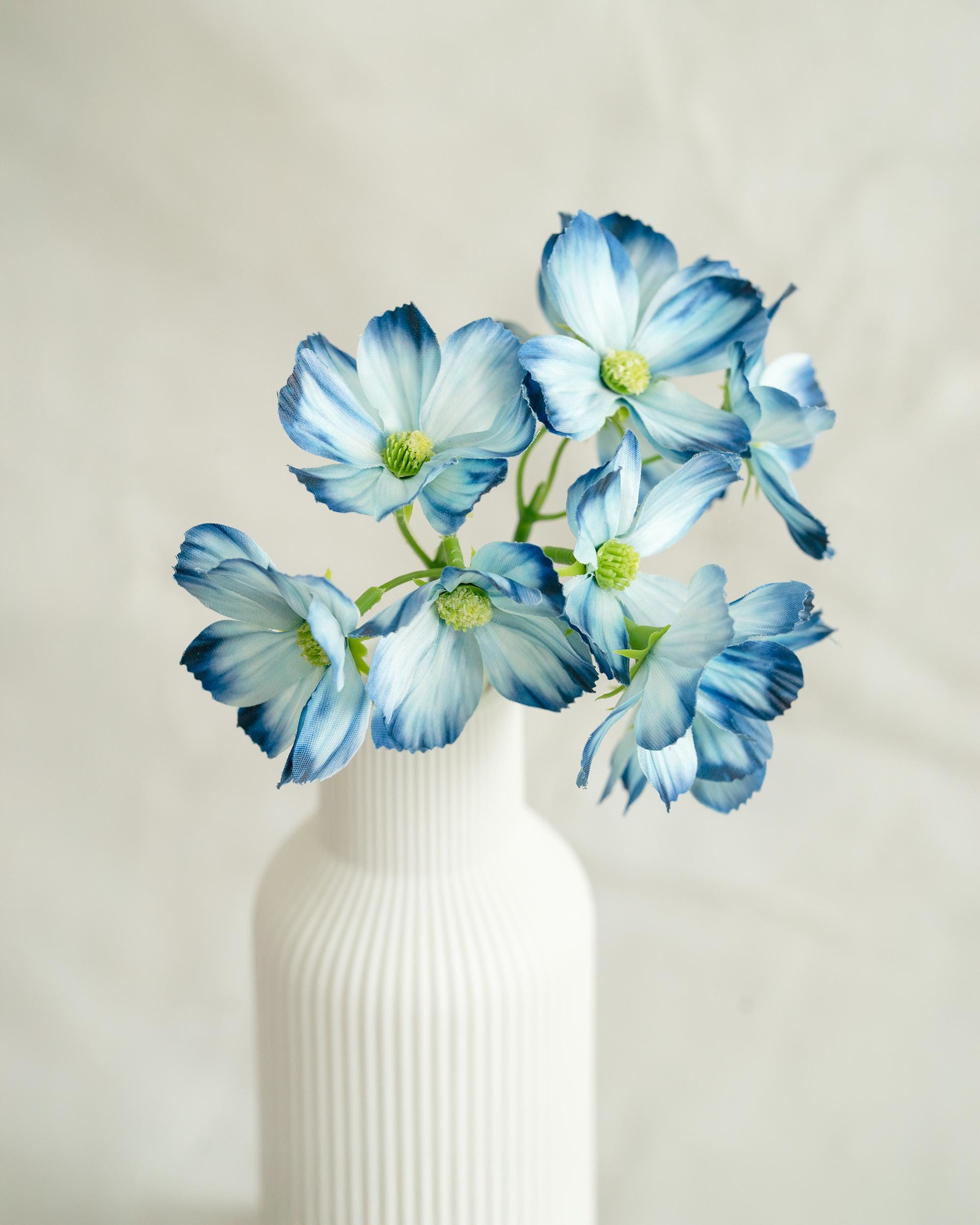 11.8'' Short Stem Blue Cosmos Faux Flowers - Silk Cosmos Branch, Centerpiece flower, DIY Home Decor, Wedding Design Flowers, Gift For Mom