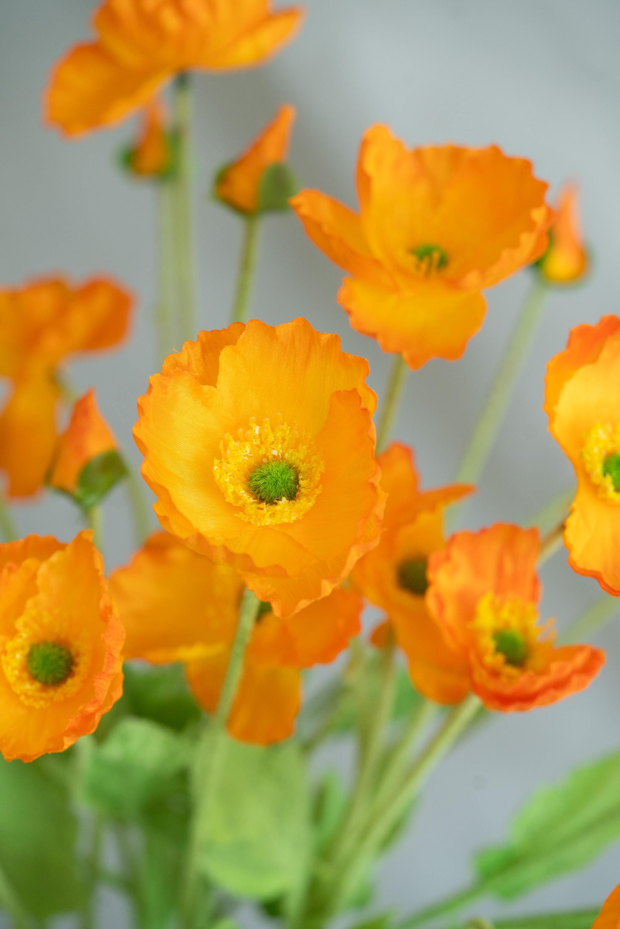 23.6'' Orange Yellow Faux Poppy Flower - Silk Poppy Flower Stem for Vase, DIY Floral Arrangement,Wedding Centerpiece,Home Decor,Gift For Her
