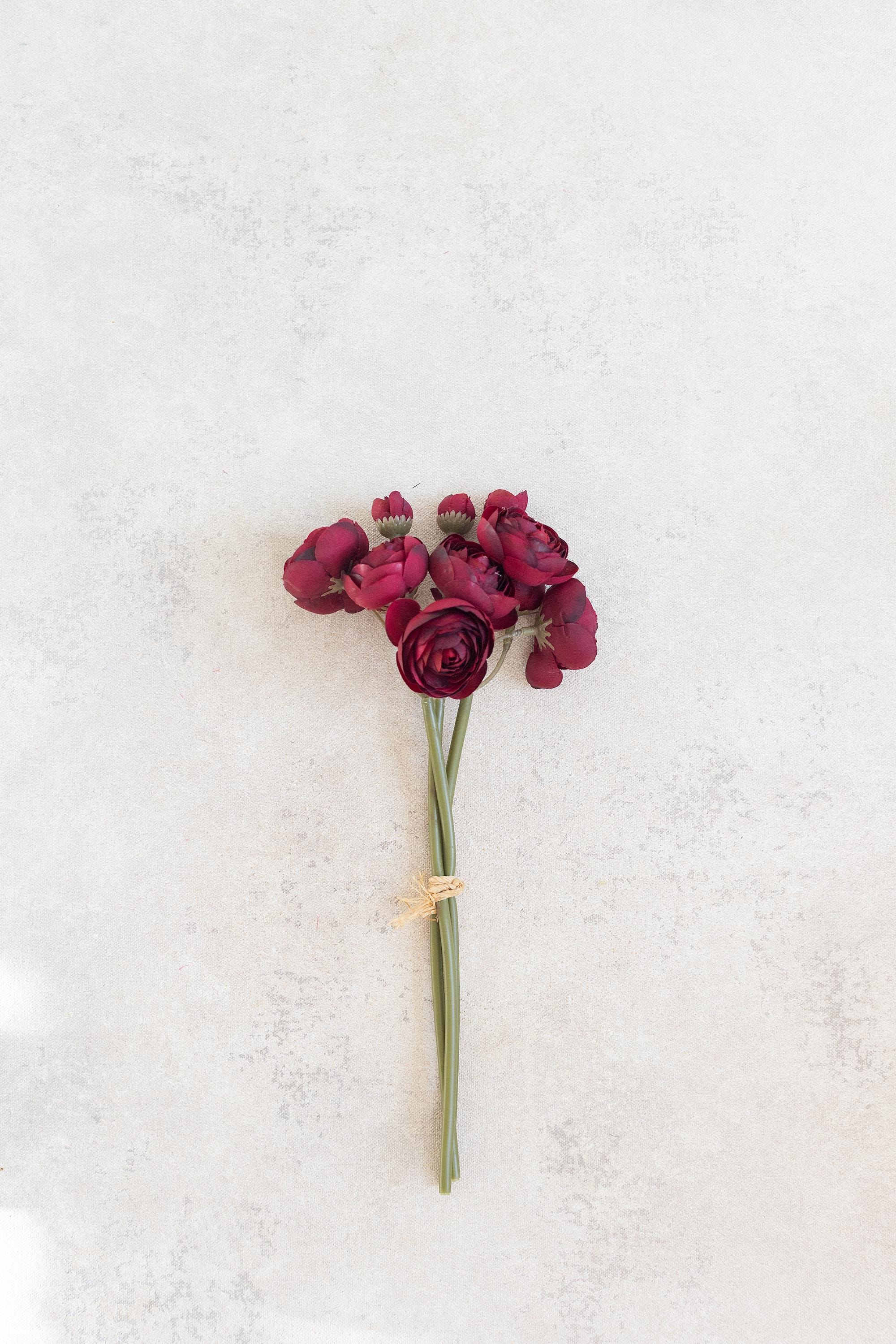 10'' Burgundy Rose Bundle – Faux Flower Stems Perfect For DIY Wedding Bouquet, Wreath, Silk Ranunculus Centerpiece, Crafts & Arrangements