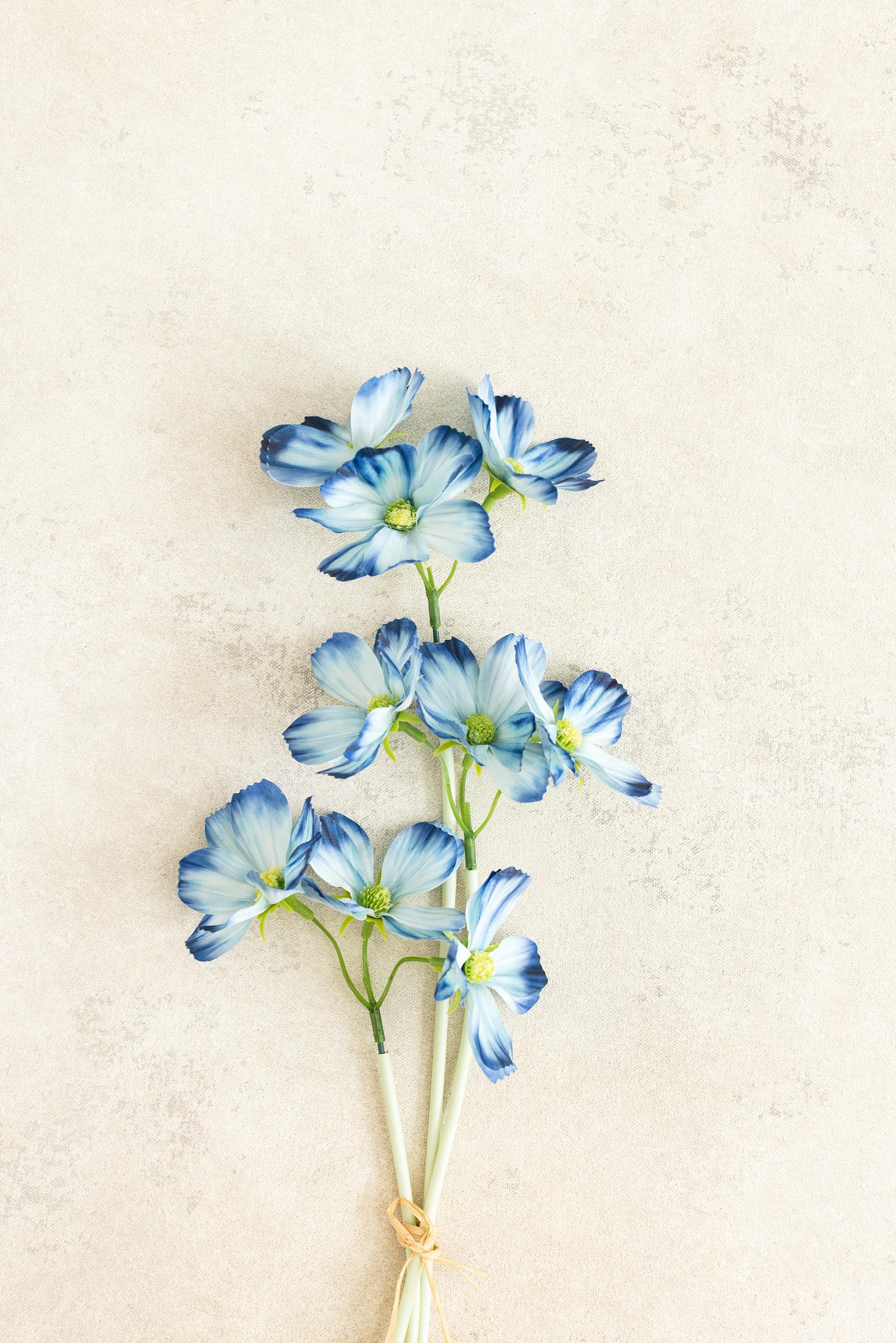 11.8'' Short Stem Blue Cosmos Faux Flowers - Silk Cosmos Branch, Centerpiece flower, DIY Home Decor, Wedding Design Flowers, Gift For Mom