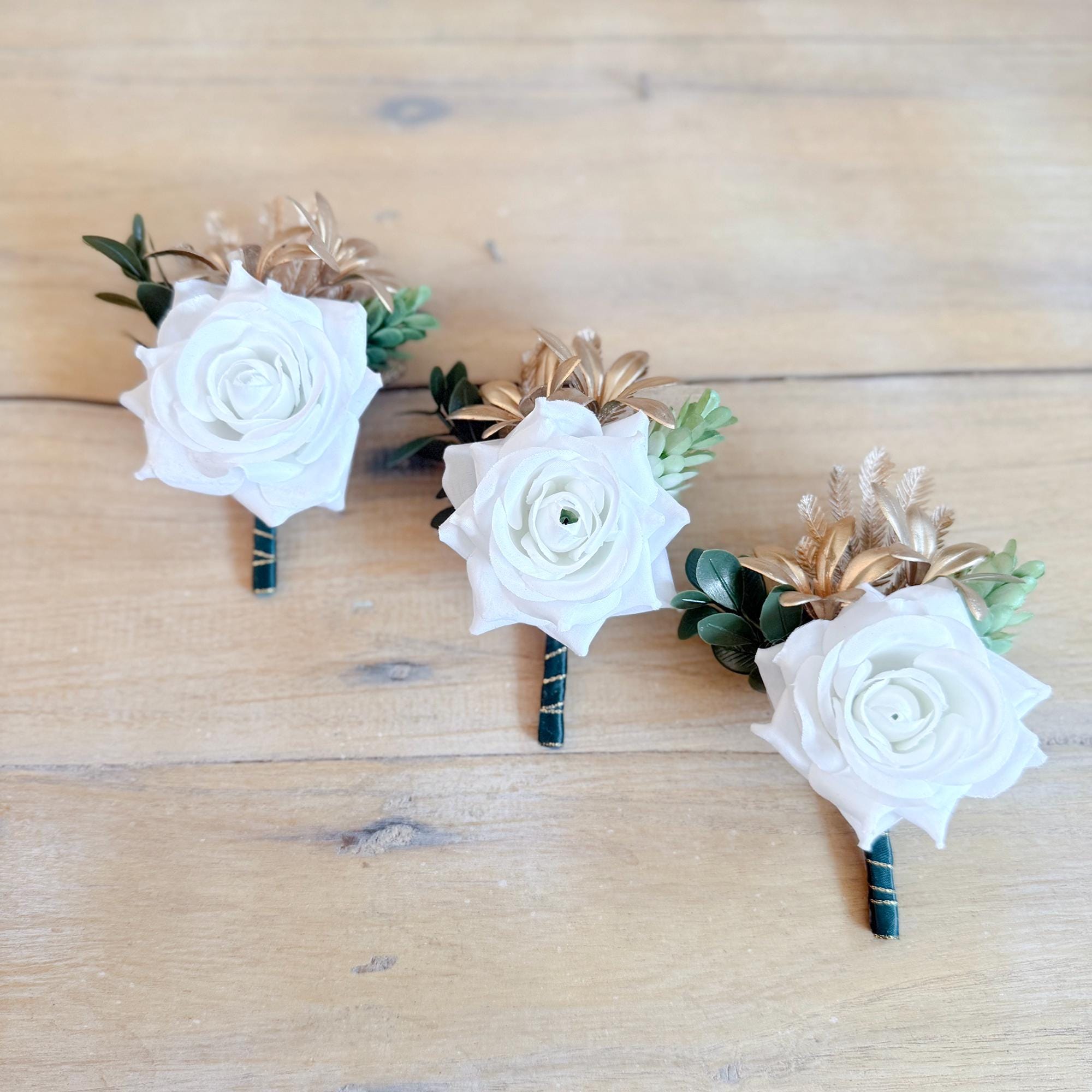 Tropical Gold Palm White Rose Boutonniere Corsage, Beach Wedding Groomsmen, Boho Groom Prom Flower, Father Best Man Accessory, Mom Corsage