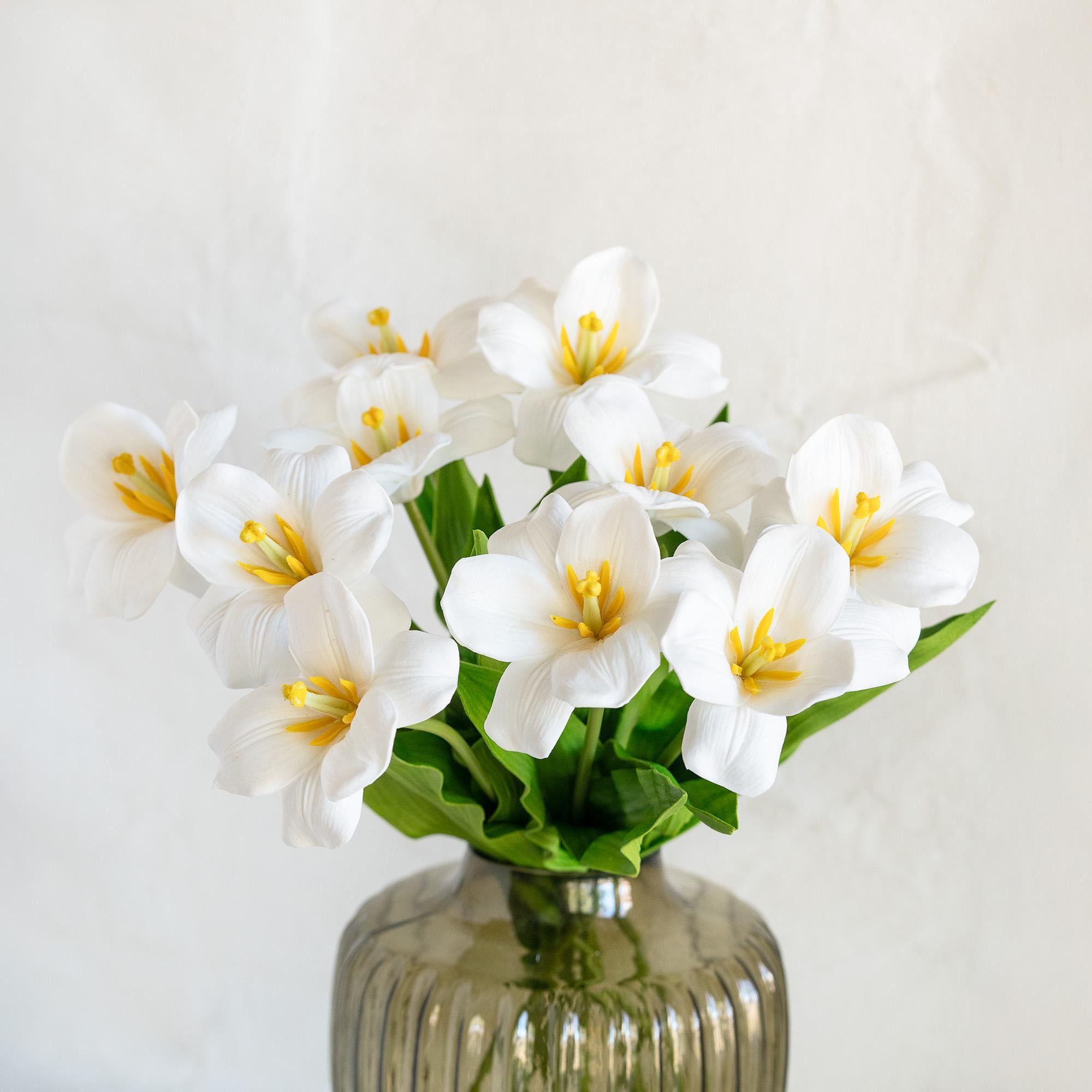 Real Touch White Lily-Flowered Tulip Stems – Faux Decorative Flowers for Home Decor, Spring Wedding Table Centerpiece, Floral Arrangement