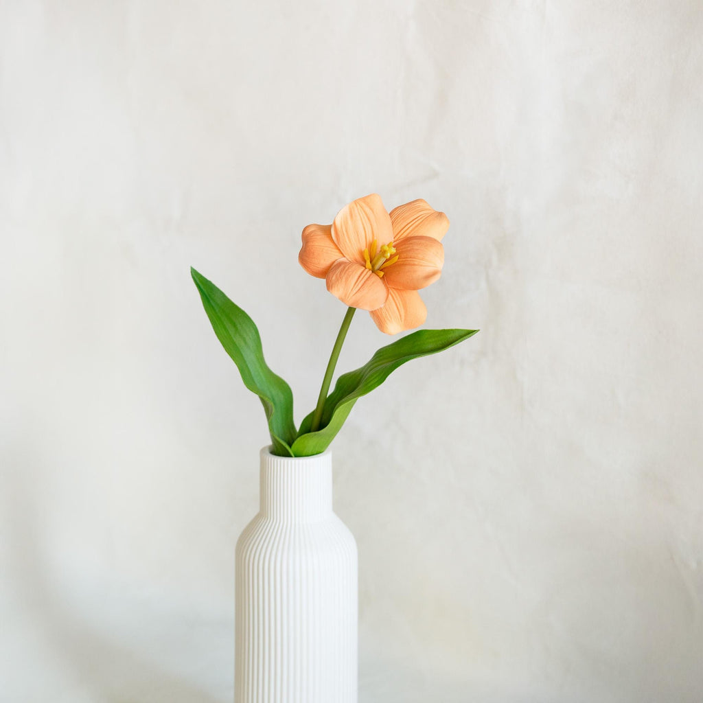 Real Touch Salmon Lily-Flowered Tulips Stems – Elegant PU Faux Decorative Flower for Easter, Gift for Her, Spring Brownie Floral Arrangement