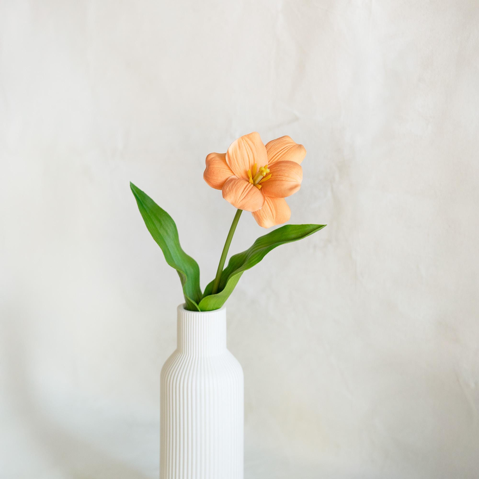 Real Touch Salmon Lily-Flowered Tulips Stems – Elegant PU Faux Decorative Flower for Easter, Gift for Her, Spring Brownie Floral Arrangement