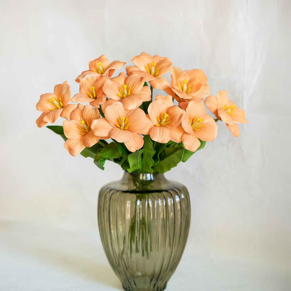 Real Touch Salmon Lily-Flowered Tulips Stems – Elegant PU Faux Decorative Flower for Easter, Gift for Her, Spring Brownie Floral Arrangement