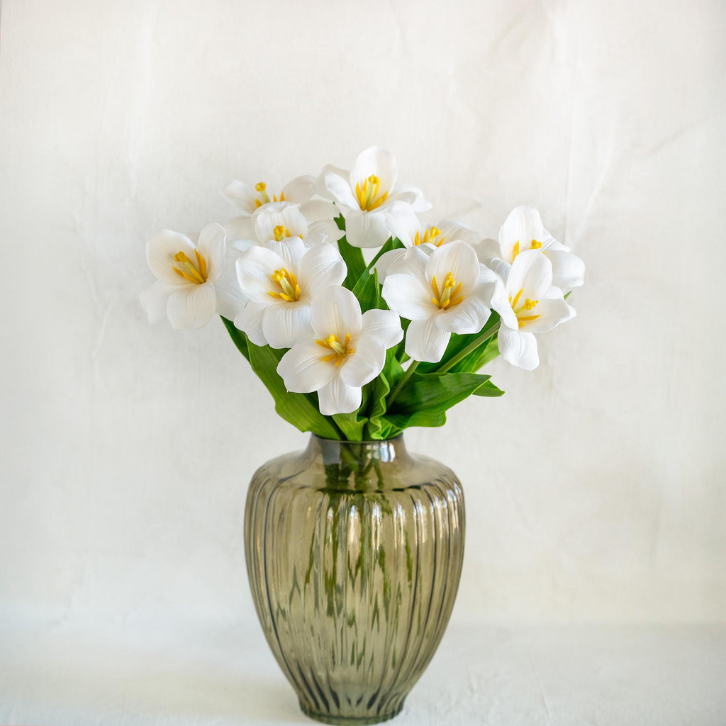 Real Touch White Lily-Flowered Tulip Stems – Faux Decorative Flowers for Home Decor, Spring Wedding Table Centerpiece, Floral Arrangement