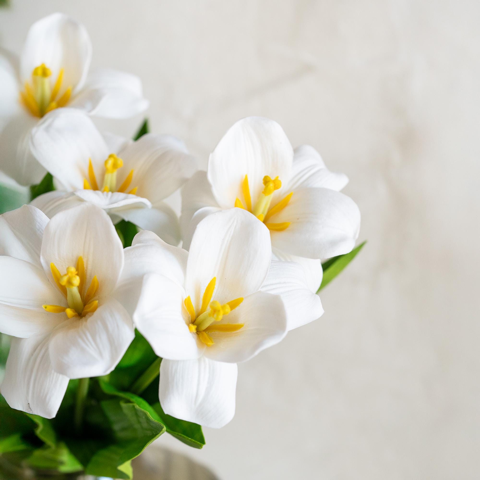 Real Touch White Lily-Flowered Tulip Stems – Faux Decorative Flowers for Home Decor, Spring Wedding Table Centerpiece, Floral Arrangement
