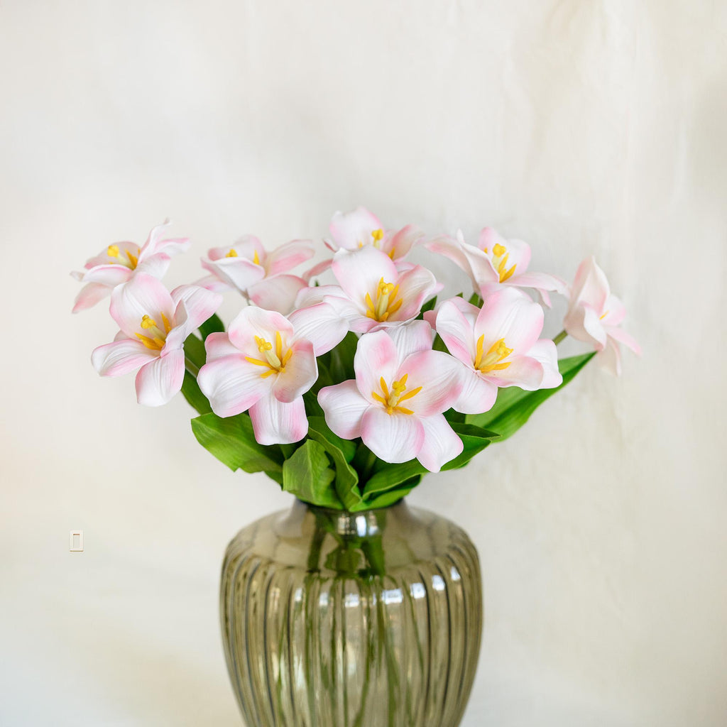 Real Touch Blush Pink Lily-Flowered Tulips Stem – Elegant Faux Decorative Flowers for Home Decor, Baby Shower, Romantic Floral Arrangements
