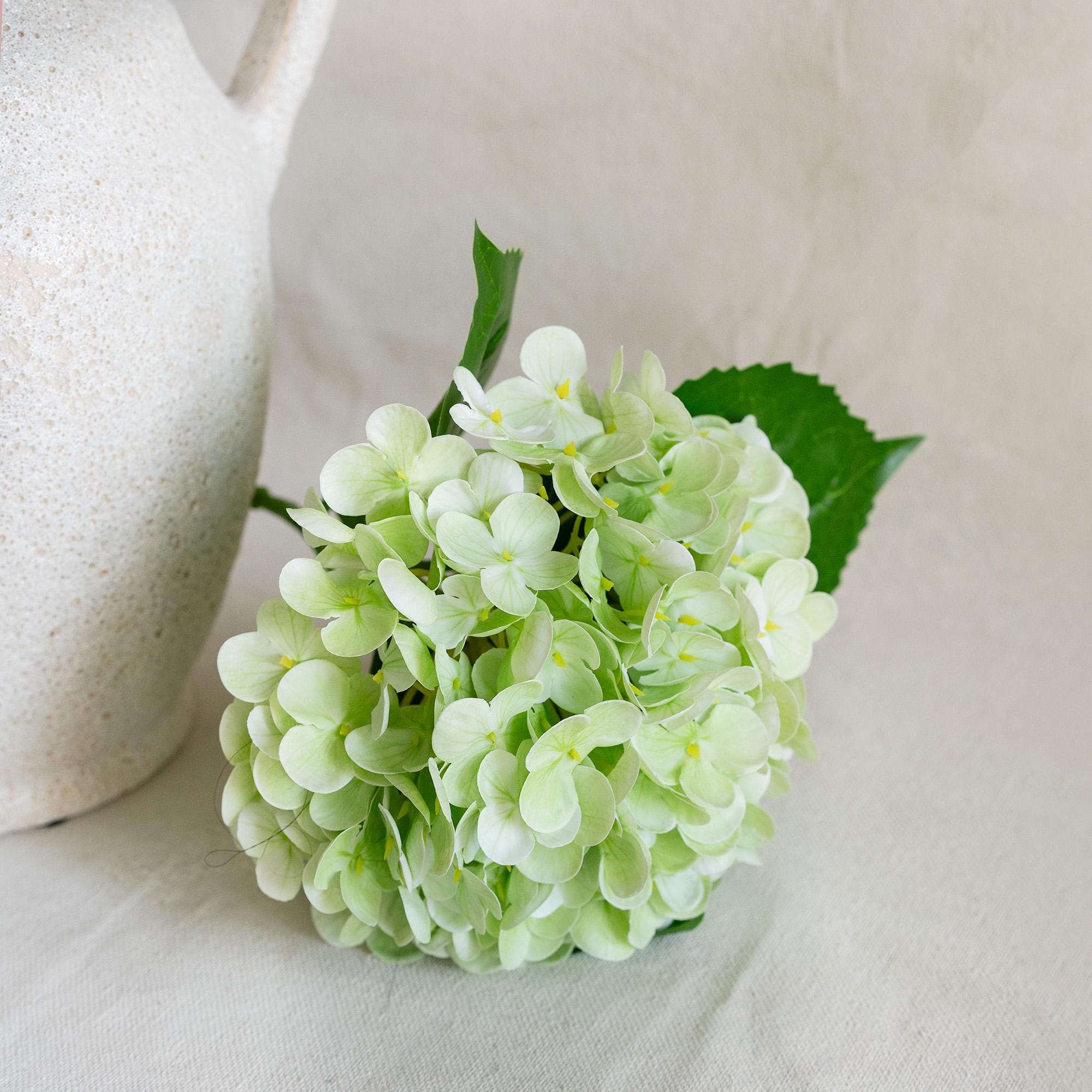 20" Real Touch Spring Sage Green Hydrangea Stem, Faux Hydrangea Flower for Vase Decor, Farmhouse Spring Floral Arrangement, Wedding Styling