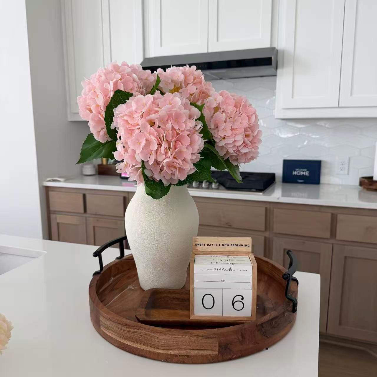 20" Real Touch Light Blush Pink Hydrangea Stem, Faux Hydrangea Flower for Vase Decor, Farmhouse Spring Floral Arrangement, Wedding Styling
