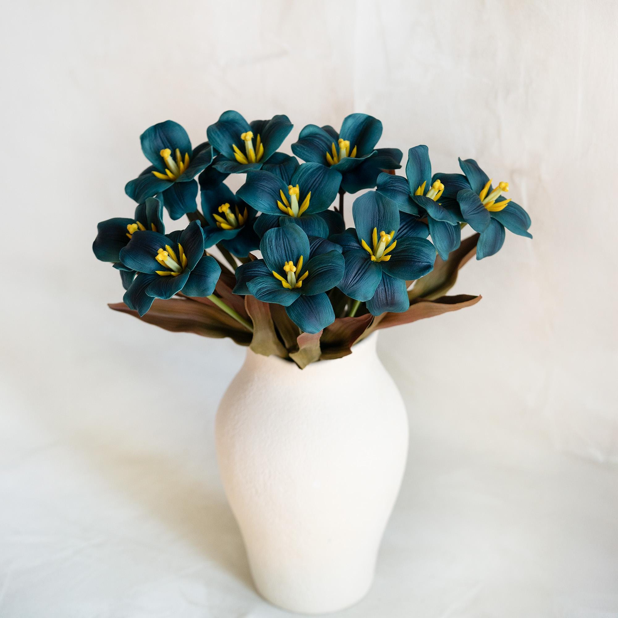 Real Touch Teal Lily-Flowered Tulips Stems – PU Faux Decor Flowers for Vase, Blue Floral Arrangements, Home Decor, Wedding Table Flowers