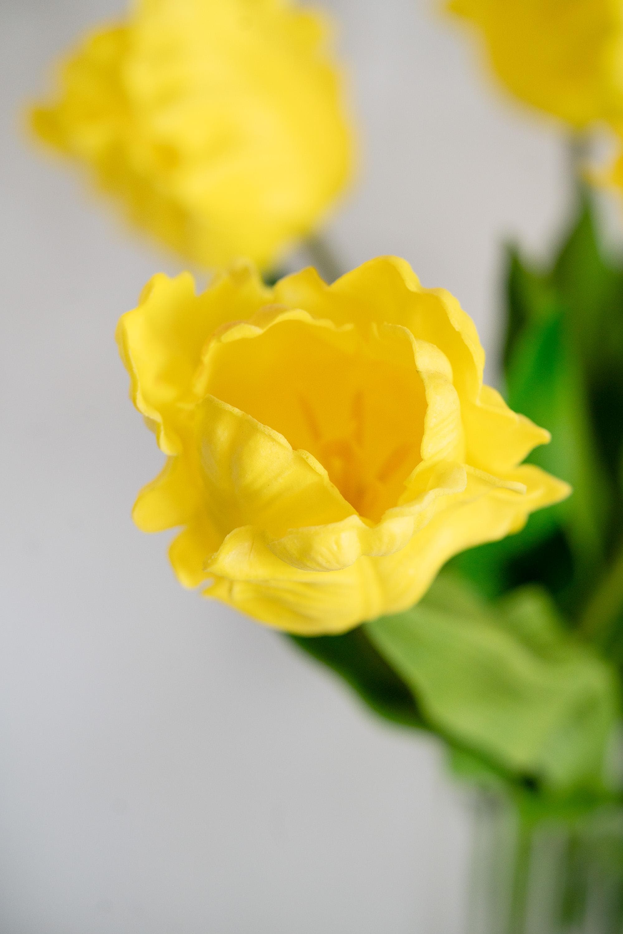 17" Yellow Faux Tulip Stem, Real Touch Ruffled Parrot Tulip, Spring Easter Table Decor, Wedding Centerpiece, Floral Arrangement