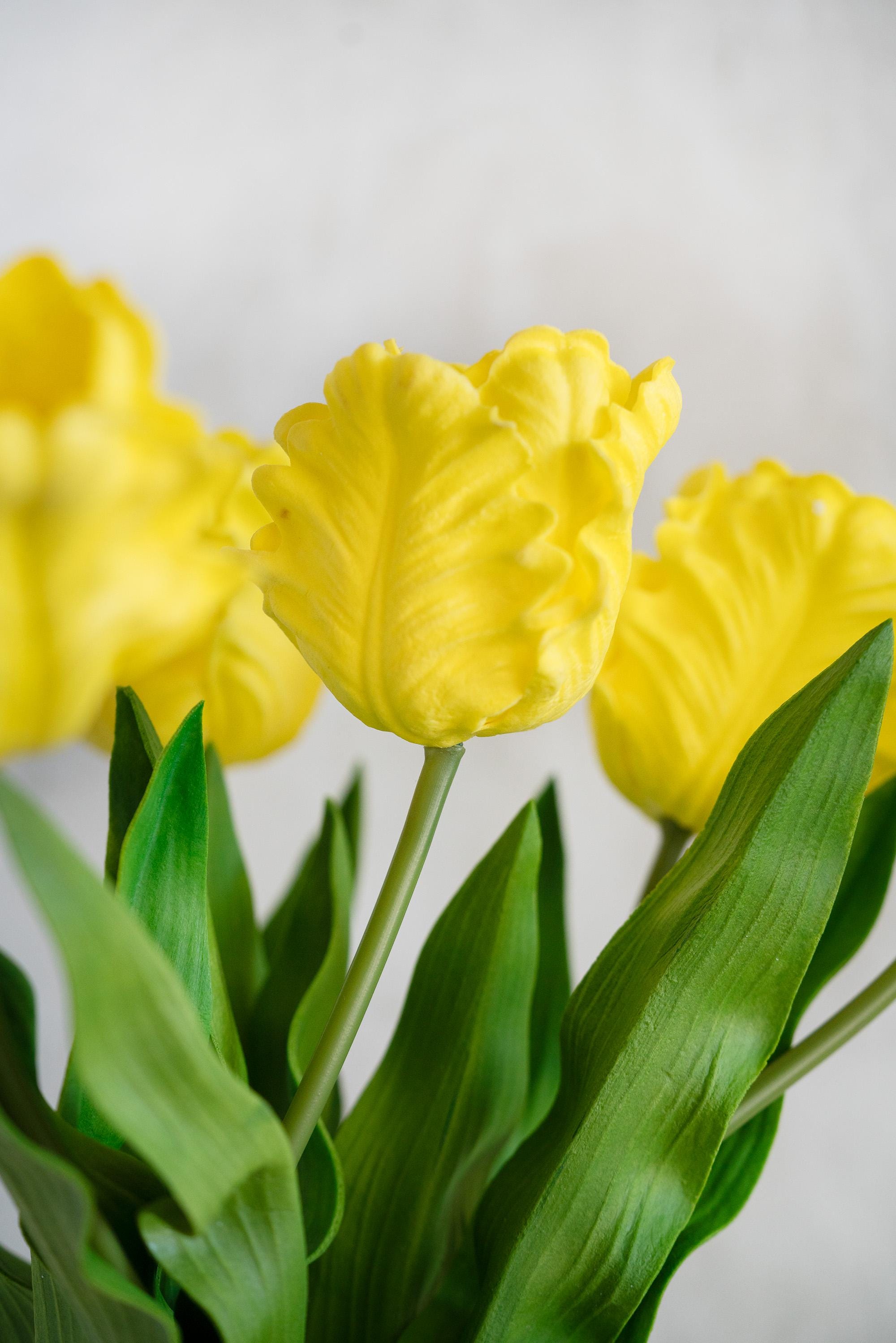 17" Yellow Faux Tulip Stem, Real Touch Ruffled Parrot Tulip, Spring Easter Table Decor, Wedding Centerpiece, Floral Arrangement