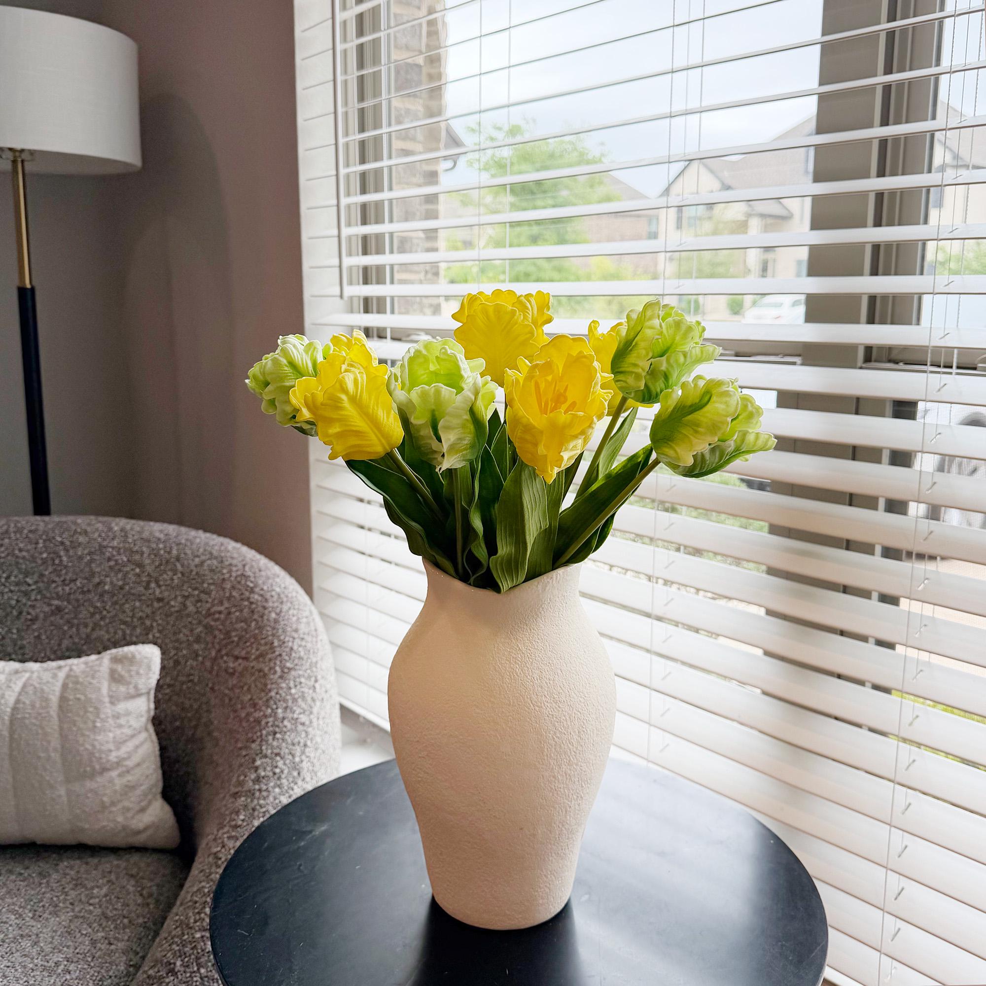 17" Yellow & Green Faux Tulip Stem, Real Touch Parrot Tulip, Ruffled Artificial Flower, Spring Easter Decor, Wedding Centerpiece,Table Decor